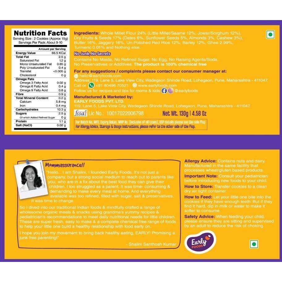 Early Foods -Butter Biscuits Combo Pack - Organic Dry Fruit & Ragi Amaranth Jaggery Cookies X 2, Millet Cookies, Sugar Free Biscuits, Biscuits For Kids & Adults -300 Gm