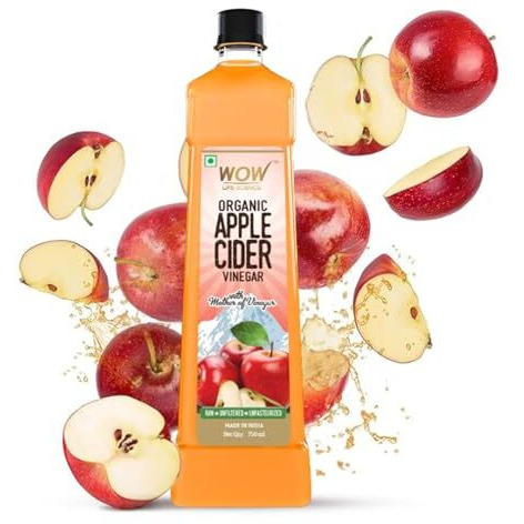 WOW Life Science Apple Cider Vinegar 750ml | Organic Himalayan Apples | Mother of Vinegar with Probiotics | Unfiltered & Unpasteurized | For Weight Management, Reduced Bloating, Healthy Skin & Hair