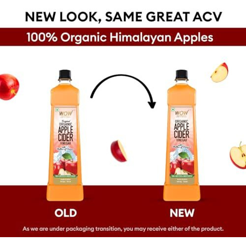 WOW Life Science Apple Cider Vinegar 750ml | Organic Himalayan Apples | Mother of Vinegar with Probiotics | Unfiltered & Unpasteurized | For Weight Management, Reduced Bloating, Healthy Skin & Hair