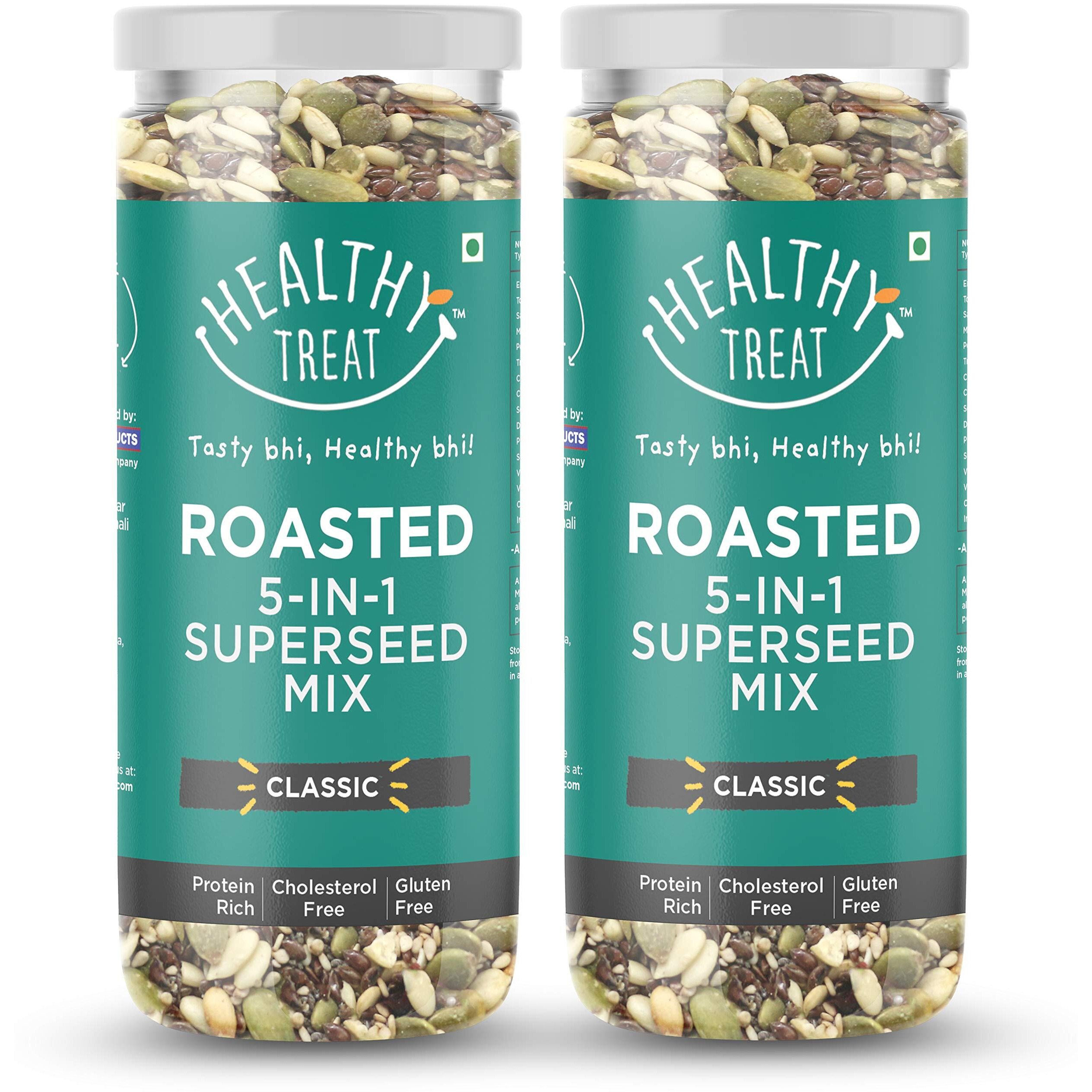 Healthy Treat Roasted 5 In 1 Super Seeds Mix Combo 300Gm (Pack Of 2,150Gm Each)|Trail Mix|Roasted Seeds Mix For Eating|A Blend Of Pumpkin Seeds,Flax Seeds,Watermelon Seeds,Chia Seeds,& Sesame Seeds