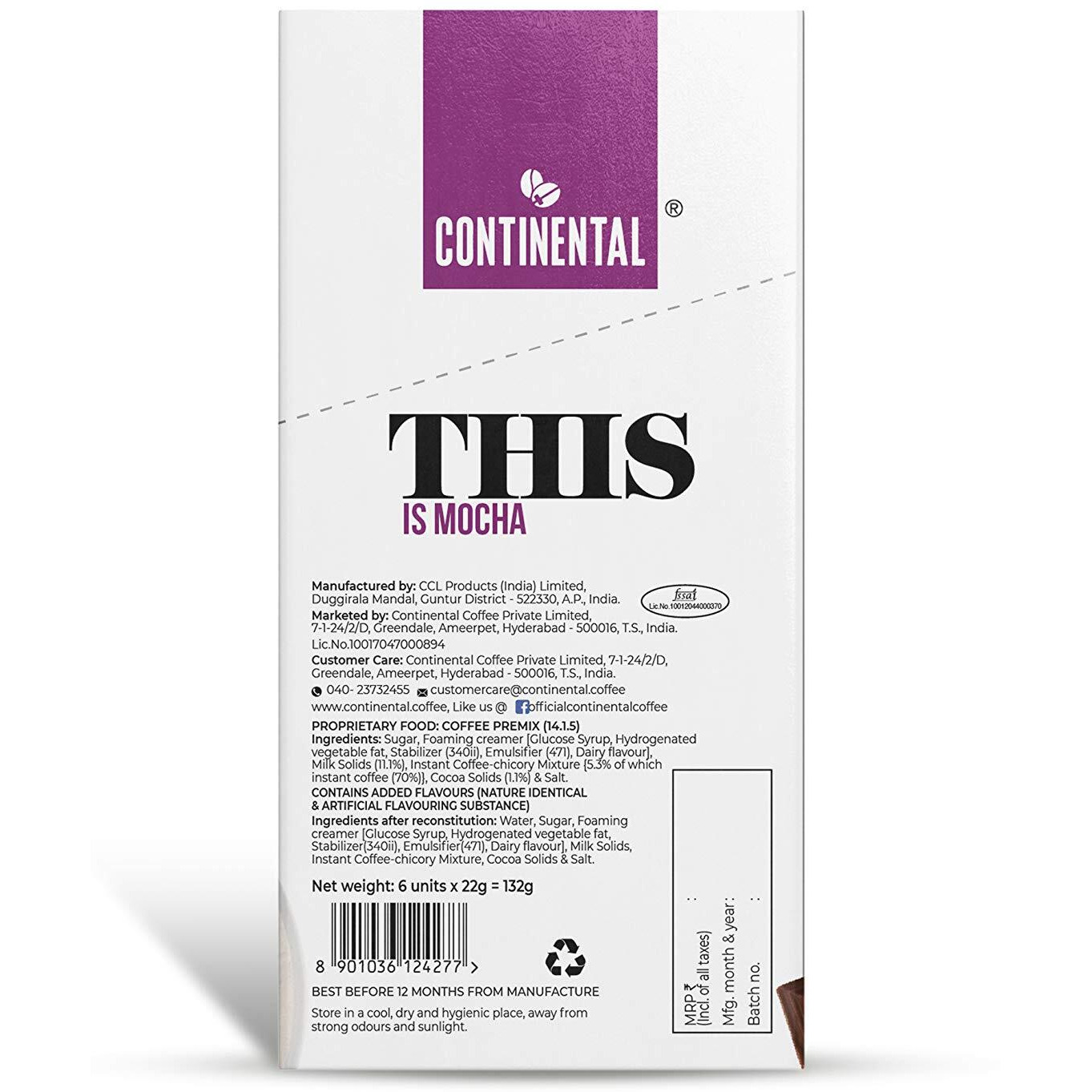 Continental This Mocha 3 In 1 Premix Instant Coffee 132 Gram (22G*6 Sachets) (Pack Of 2)