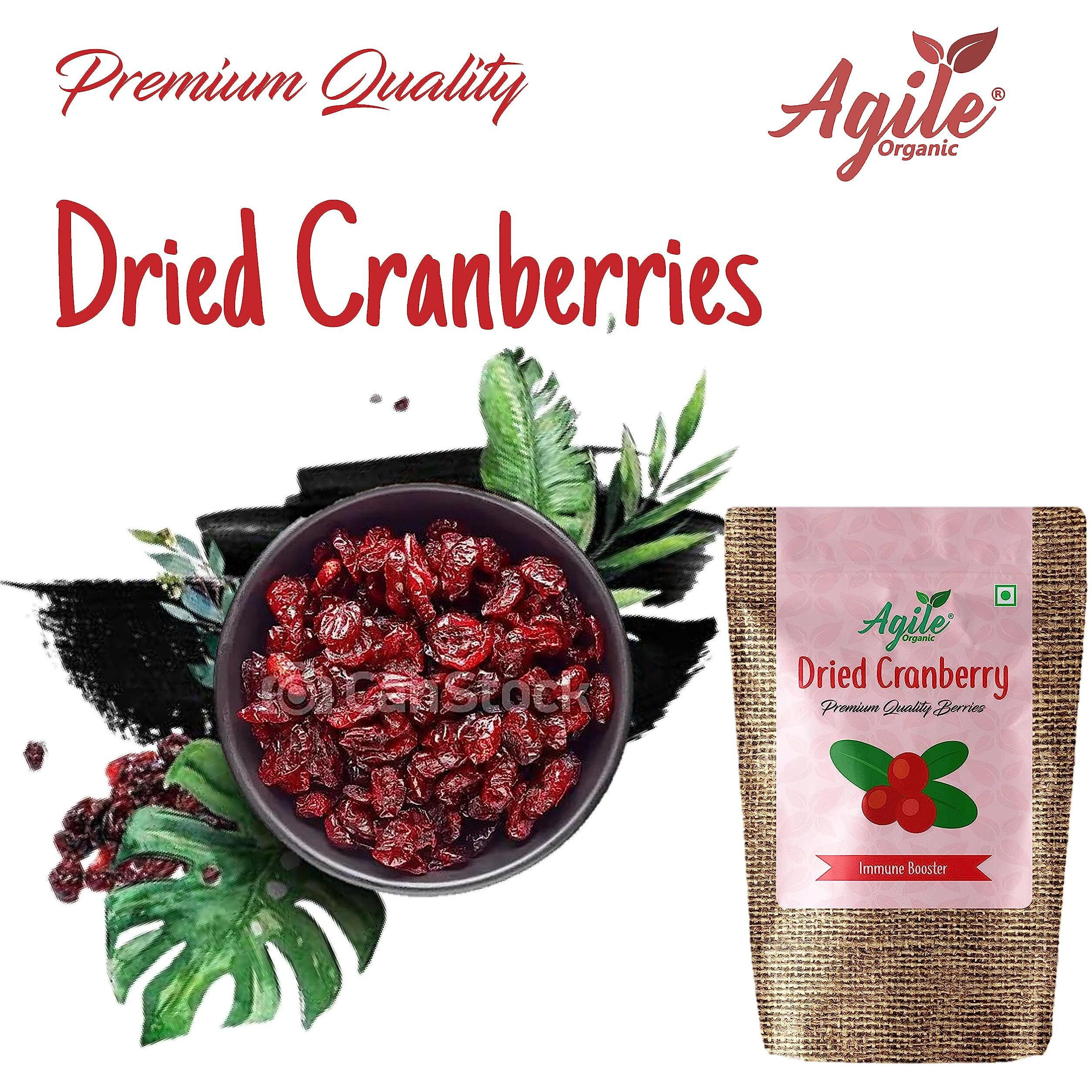 Agile Organic Whole Cranberries 250g - Non -GMO, Gluten Free & Vegan Dried Berries | Healthy Snack (250 grams) Imported From USA Dried Cranberry