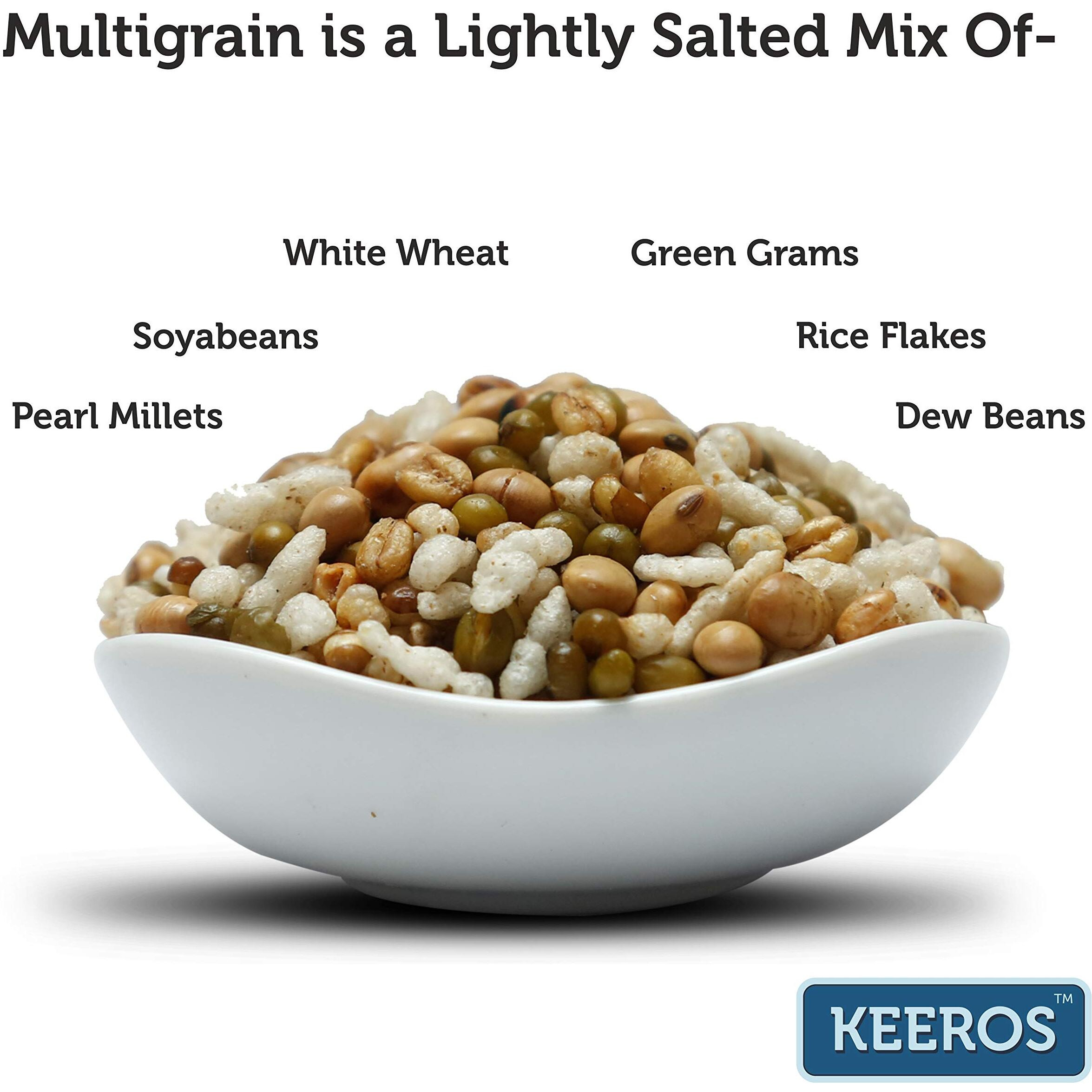 Keeros Multigrain Healthy Super Snack - Ready to Eat, High Protein, Tasty, Low GI, Healthy Mix of Roasted Pearl Millets, Soyabeans, Dew Beans, Green Grams, Rice Flakes, White Wheat (200g)