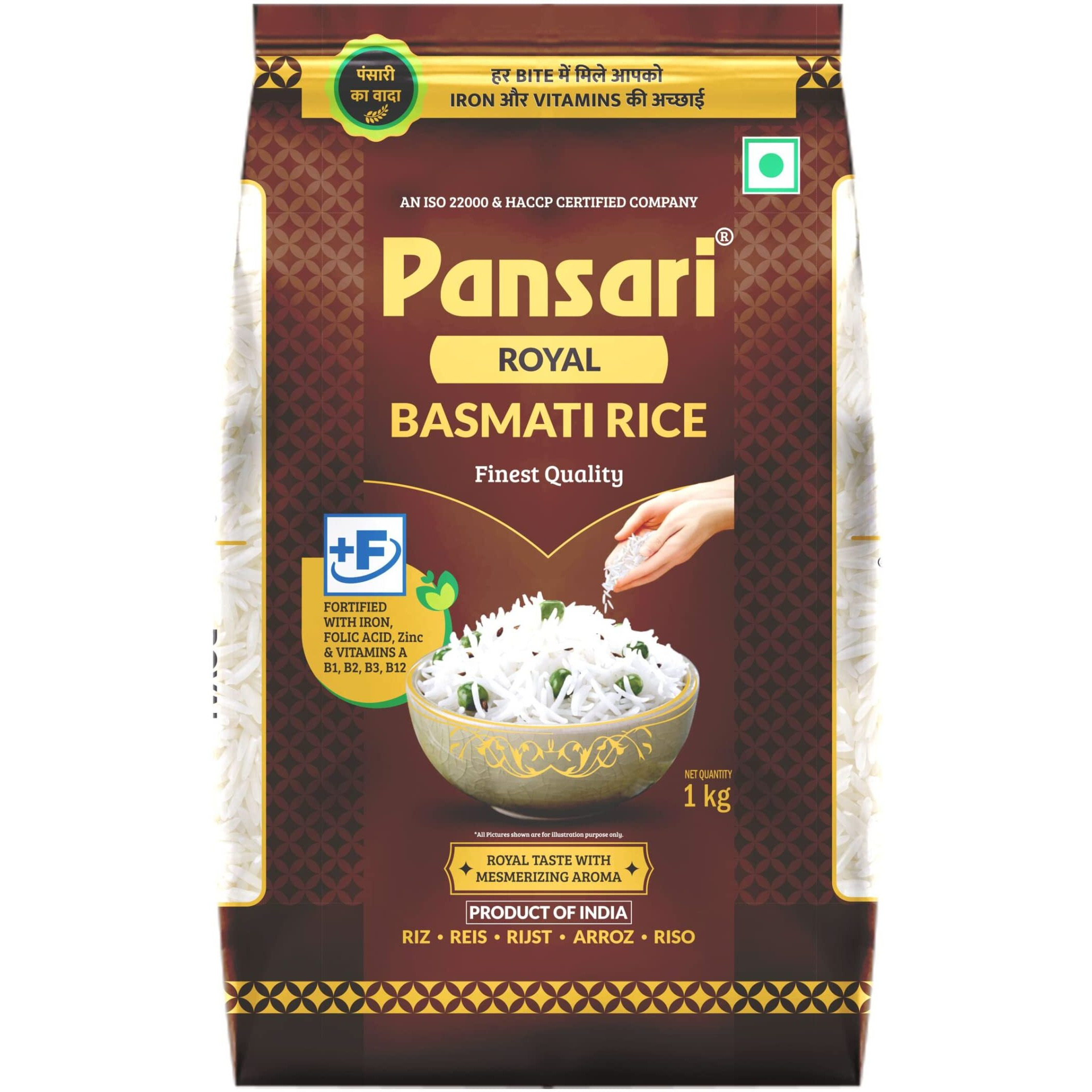 Pansari Royal Basmati Rice,1KG Great Taste and Mesmerizing Aroma | Long Grain, Naturally Aged(2-Years) with Fortified | Basmati Rice, Biryani Rice, Pulao Rice
