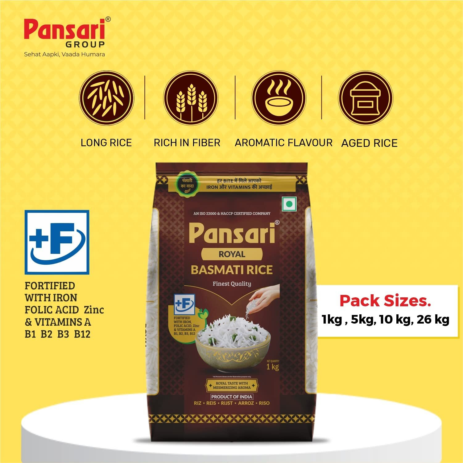 Pansari Royal Basmati Rice,1KG Great Taste and Mesmerizing Aroma | Long Grain, Naturally Aged(2-Years) with Fortified | Basmati Rice, Biryani Rice, Pulao Rice