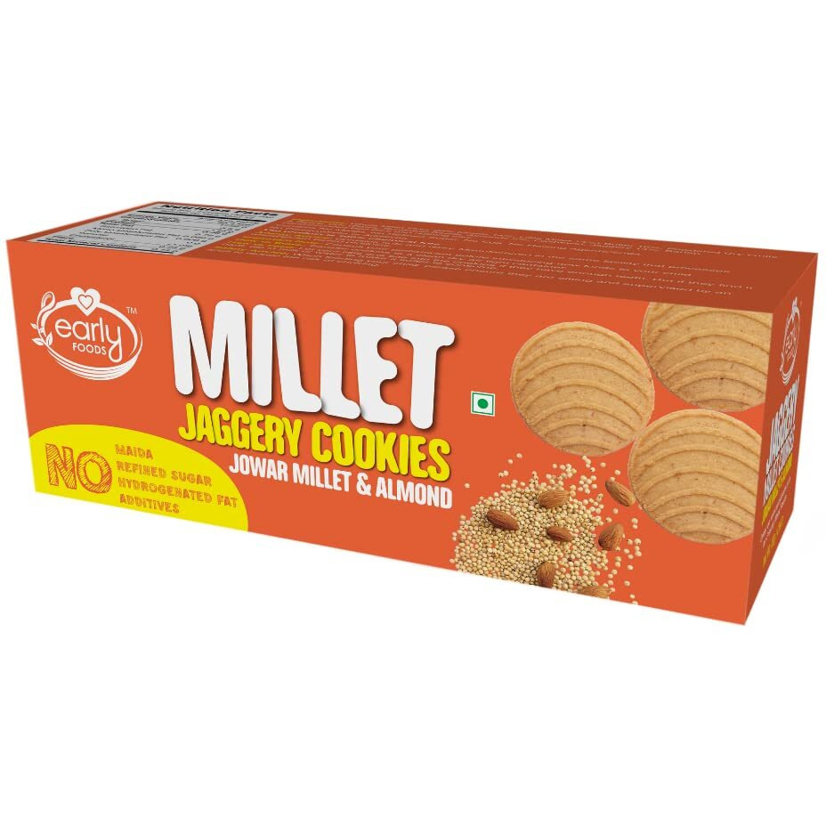 Early Foods Jowar Almond Jaggery Cookies, 150g | Sugar Free Biscuits