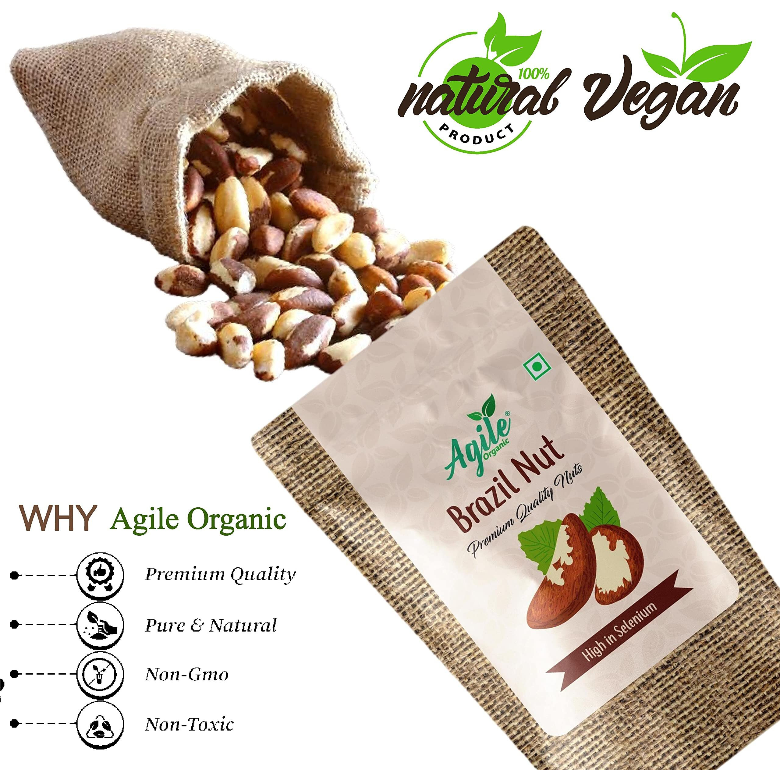 Agile Organic Jumbo Brazil Nuts 100g | Whole, Raw and Unsalted | Immunity Boosting | Rich in Selenium and Magnesium | Brazil Nut 100 gram (Grade A ++ Nuts, Premium Jumbo Size, Imported)
