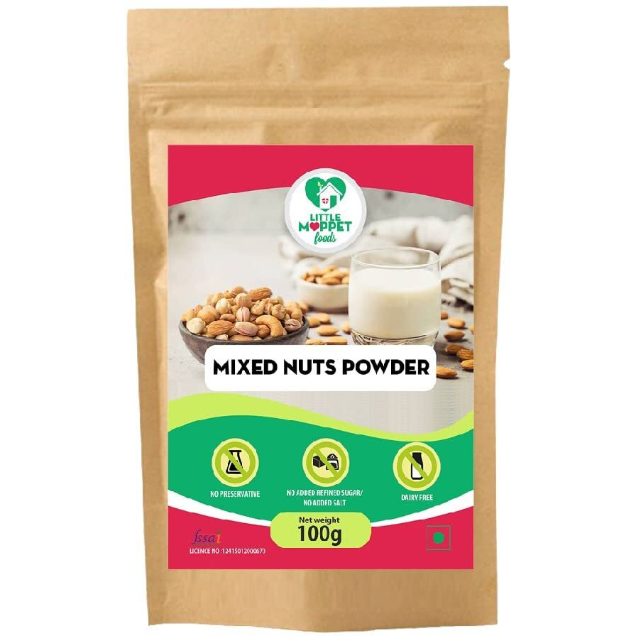 Little Moppet Foods Mixed Nuts Powder - 100g | No Additives and Preservatives | Free from Added Salt and Sugar | Made with Almonds, Cashew, Pistachios and Walnut |