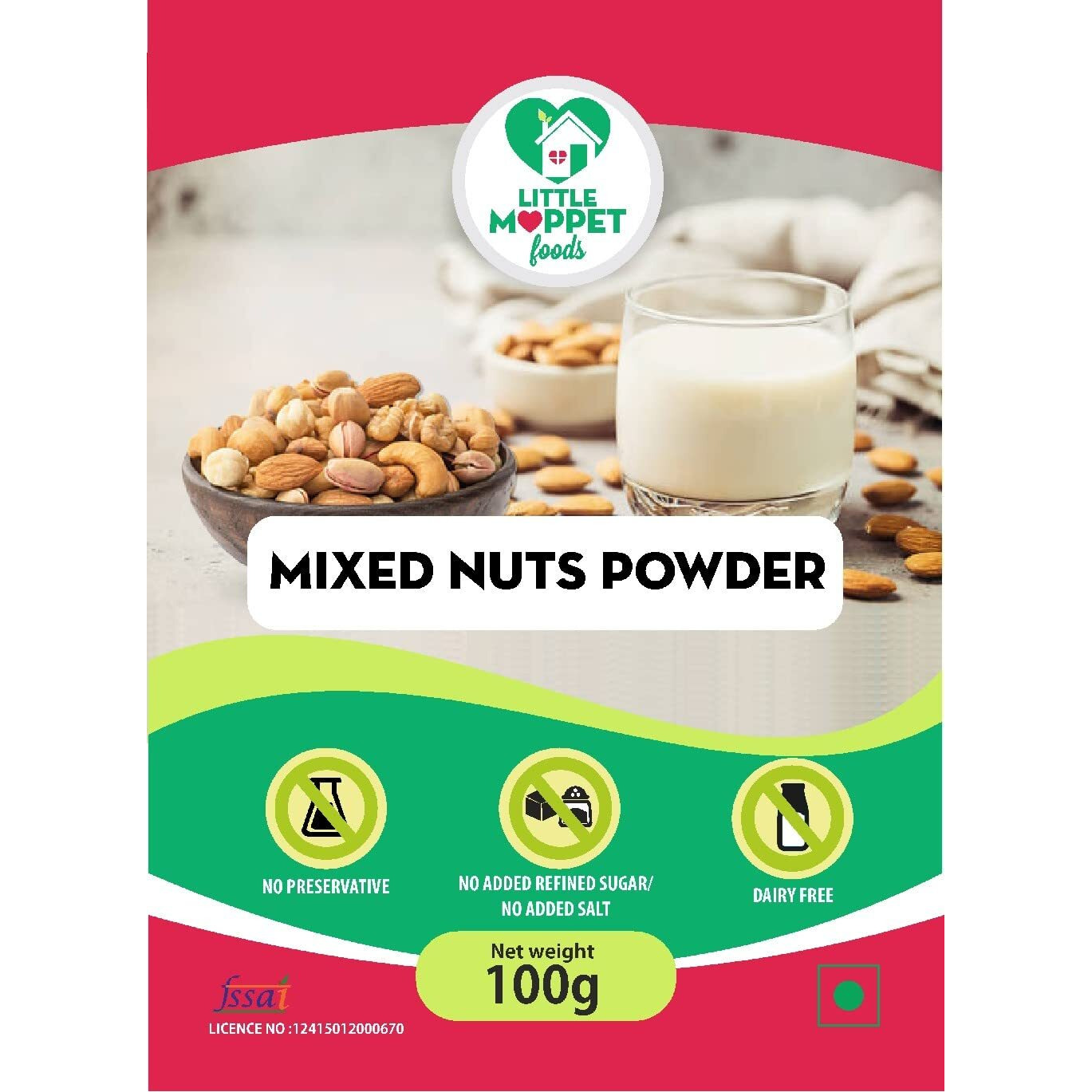 Little Moppet Foods Mixed Nuts Powder - 100g | No Additives and Preservatives | Free from Added Salt and Sugar | Made with Almonds, Cashew, Pistachios and Walnut |