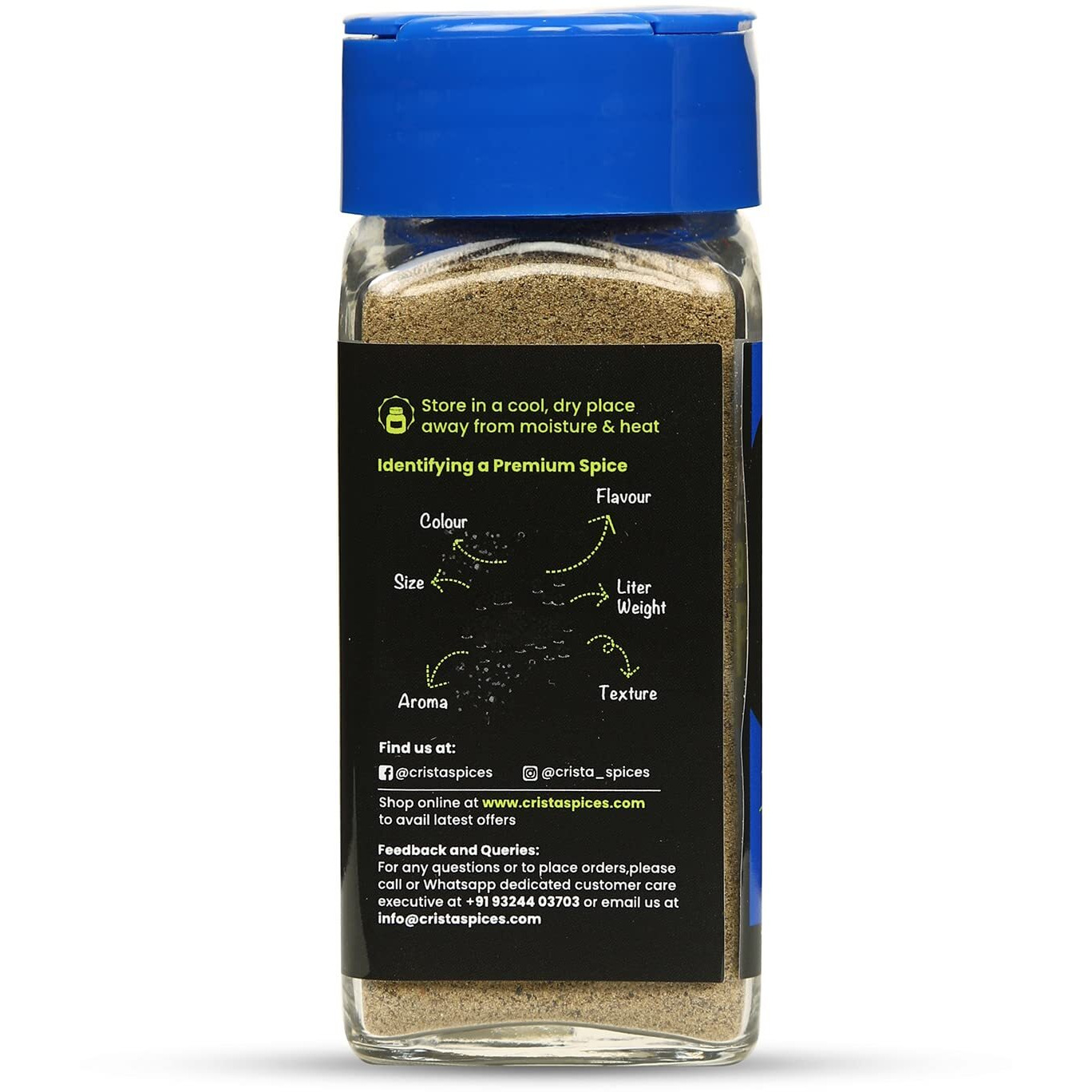 CRISTA Tellicherry Black Pepper Powder | Sun-dried |Zero added Colours, Fillers, Additives & Preservatives |High Volatile Oil Content |Natural | 50 gms each |Pack of 2