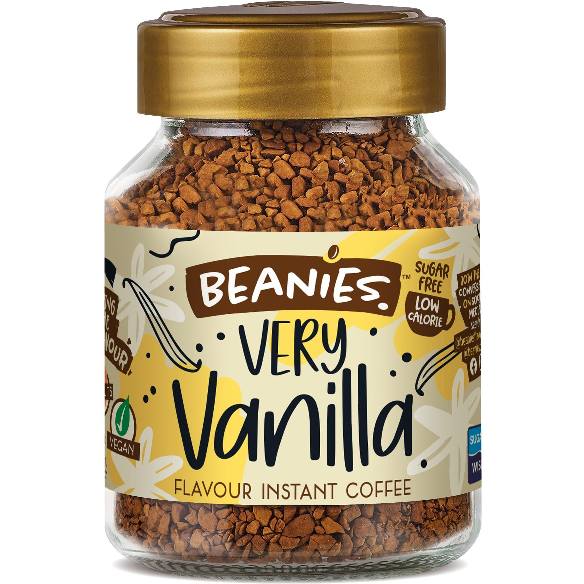 Beanies|Instant Flavoured Coffee |Very Vanilla|Low Calorie, Sugar Free|50 g|Pack of 1
