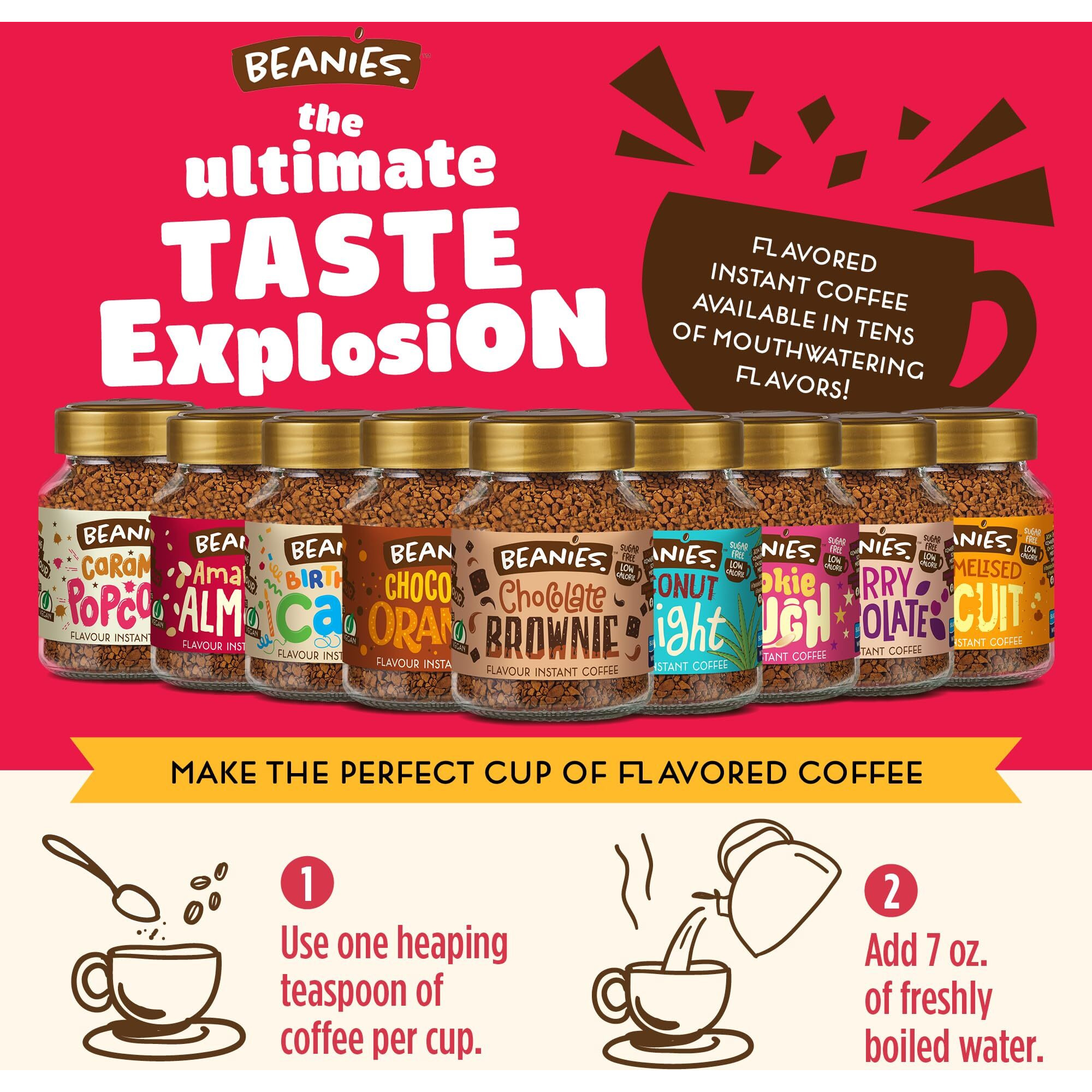 Beanies|Instant Flavoured Coffee |Very Vanilla|Low Calorie, Sugar Free|50 g|Pack of 1