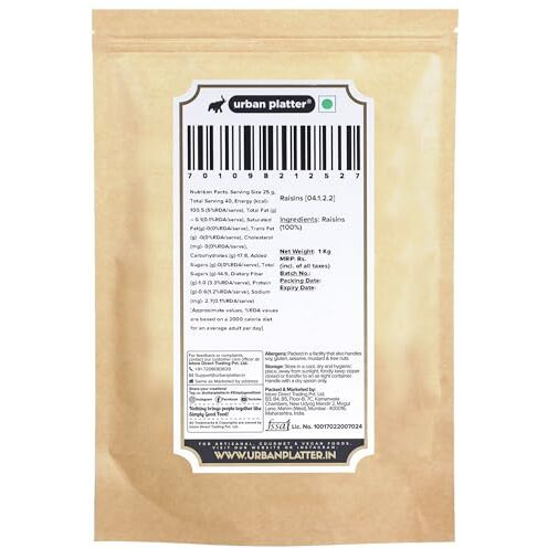 Urban Platter Seedless Black Afghan Raisins, 1Kg