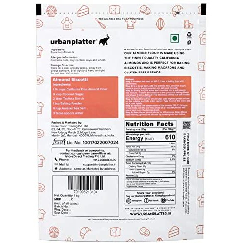 Urban Platter Fine California Almond Flour, 1Kg [Keto-Friendly, Naturally Protein-Rich, Blanched Almond Fine Powder]