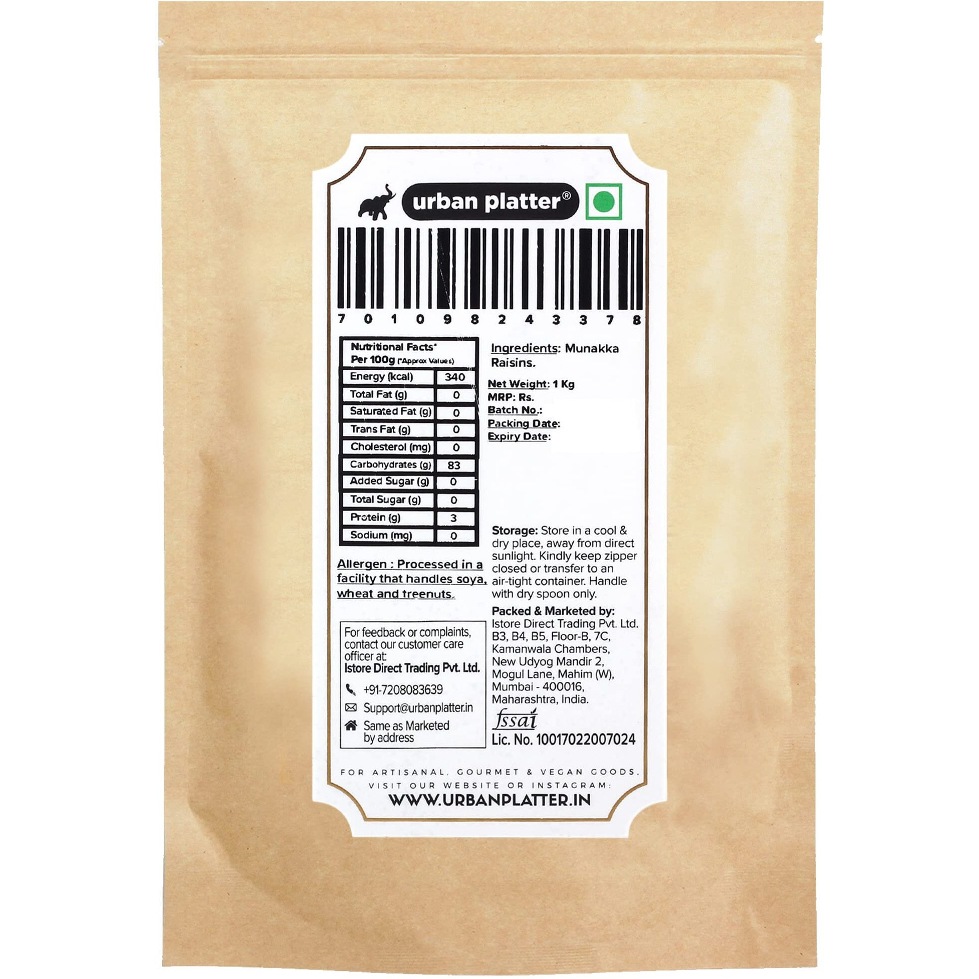 Urban Platter Afghan Munakka Raisins (Kishmish), 1Kg
