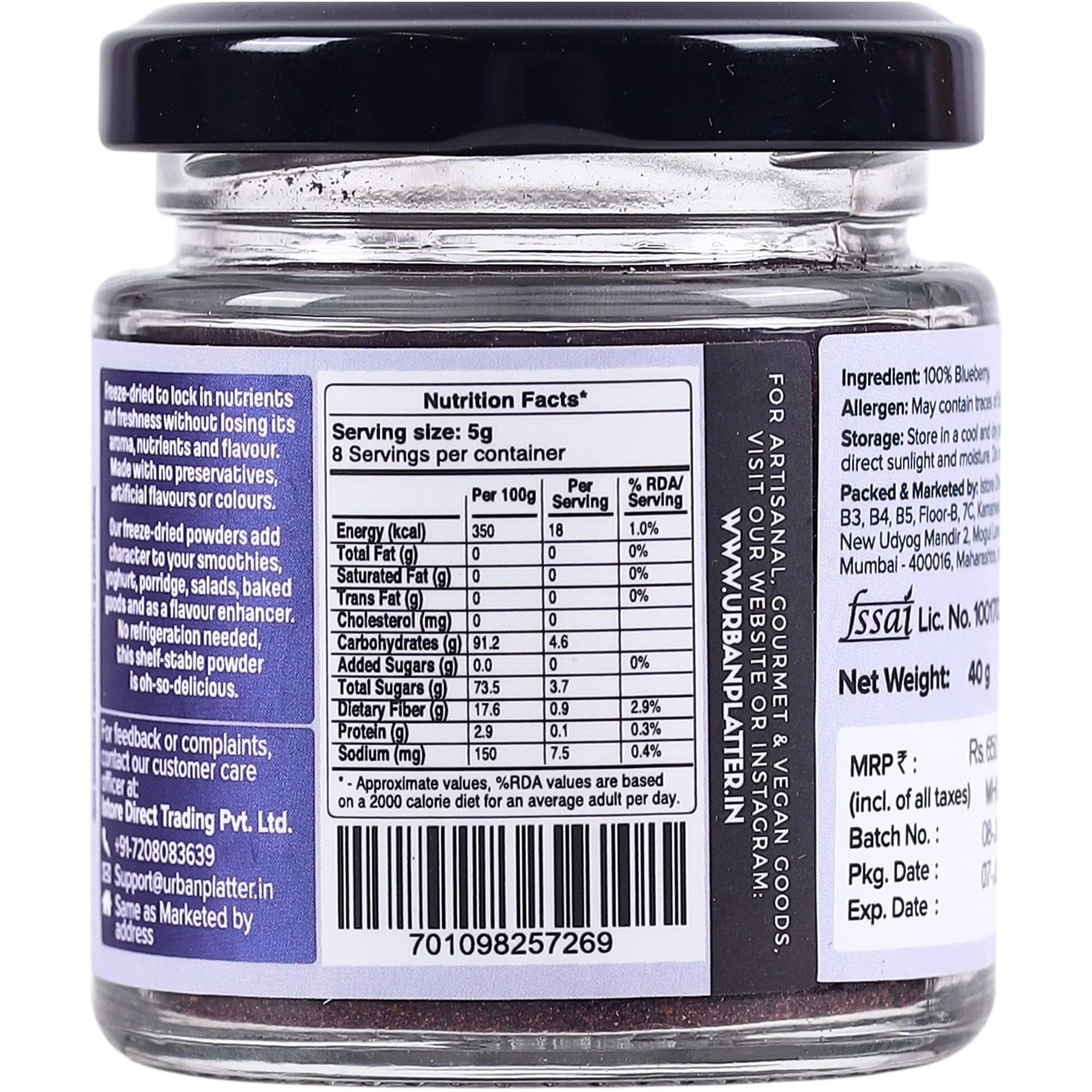 urban platter Freeze Dried Blueberry Powder, 40Gram