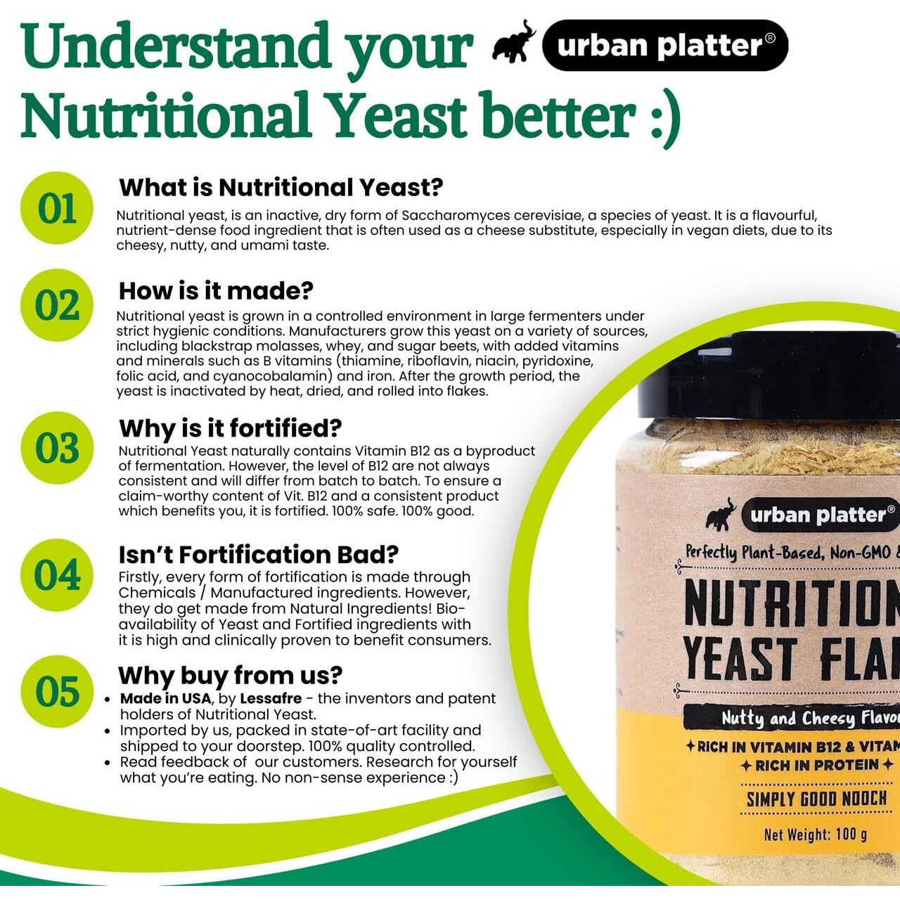 Urban Platter Nutritional Yeast Flakes, 1Kg [Good Source of B-Vitamins| Gluten Free| Nutty and Cheesy Tasting Nooch | Perfect for Vegetarians | Seasoningc| HORECA Pack]