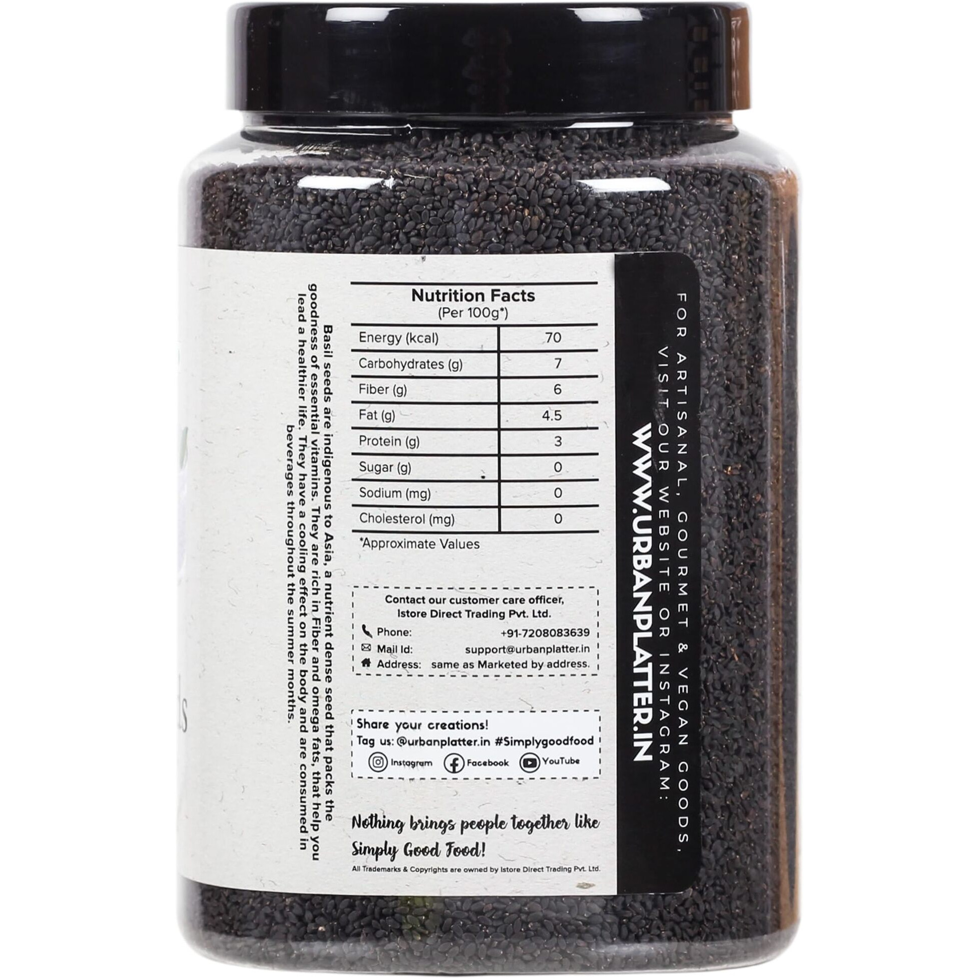 Urban Platter Basil Seeds (Sabja) Jar, 700g