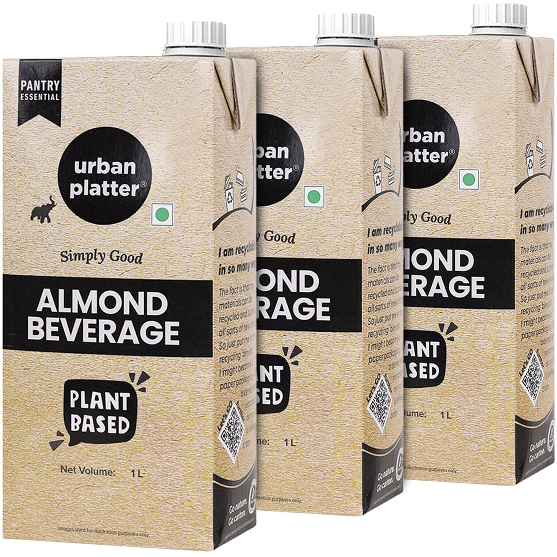 Urban Platter Almond Milk, 1L [Pack of 3, Unsweetened, Dairy-Free, Plant-Based]