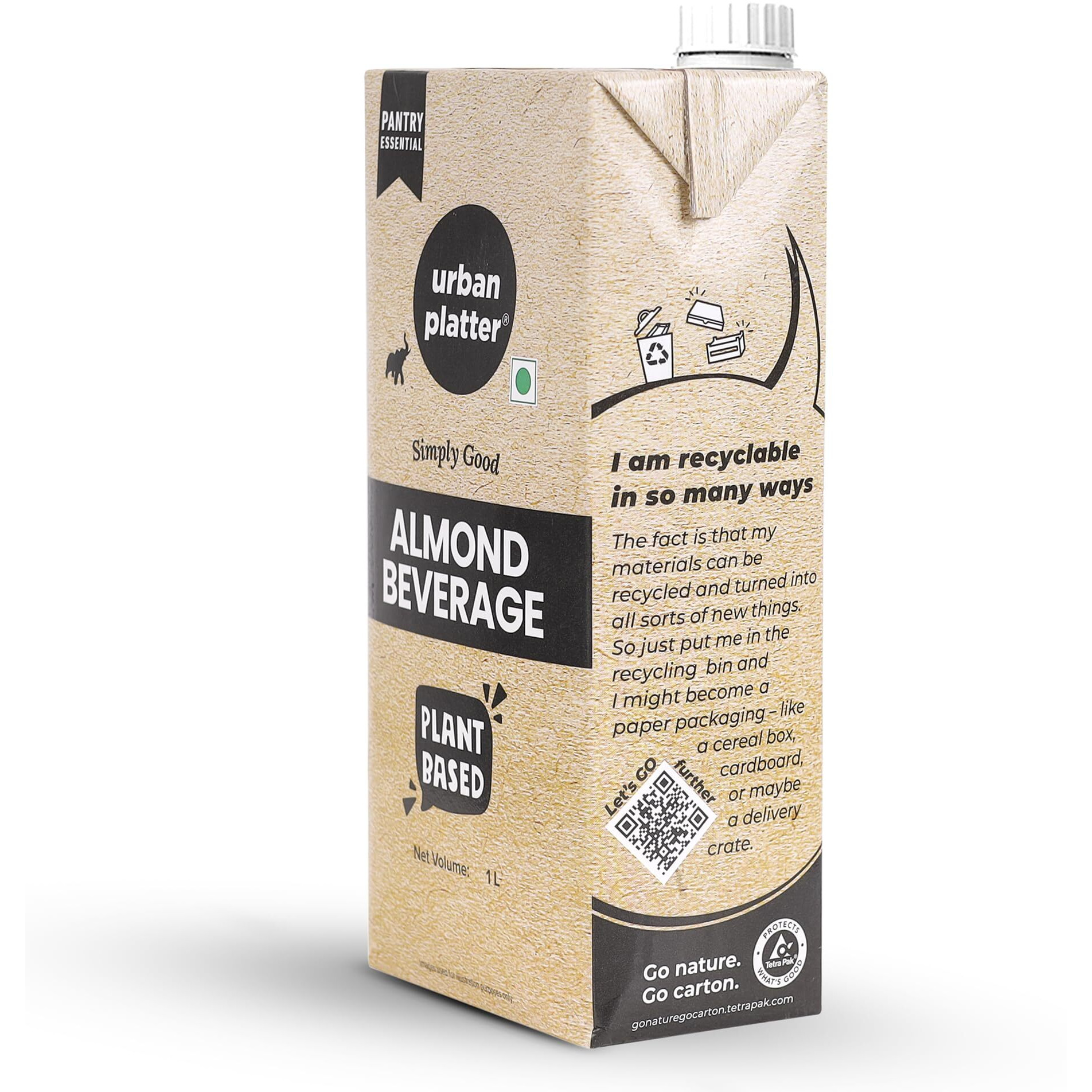 Urban Platter Almond Milk, 1L [Pack of 3, Unsweetened, Dairy-Free, Plant-Based]