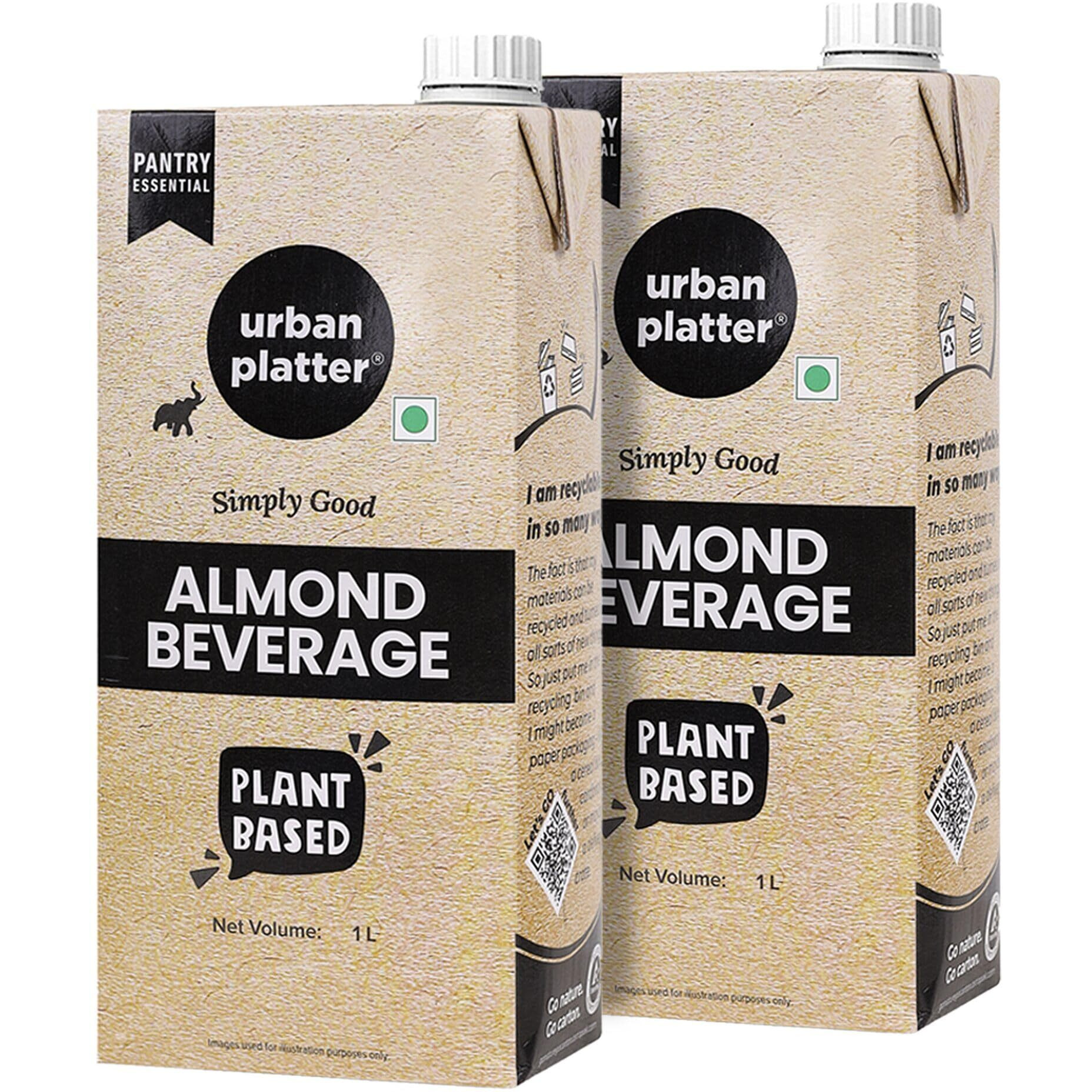 Urban Platter Almond Milk, 1L [Pack of 2, Unsweetened, Dairy-Free, Plant-Based]
