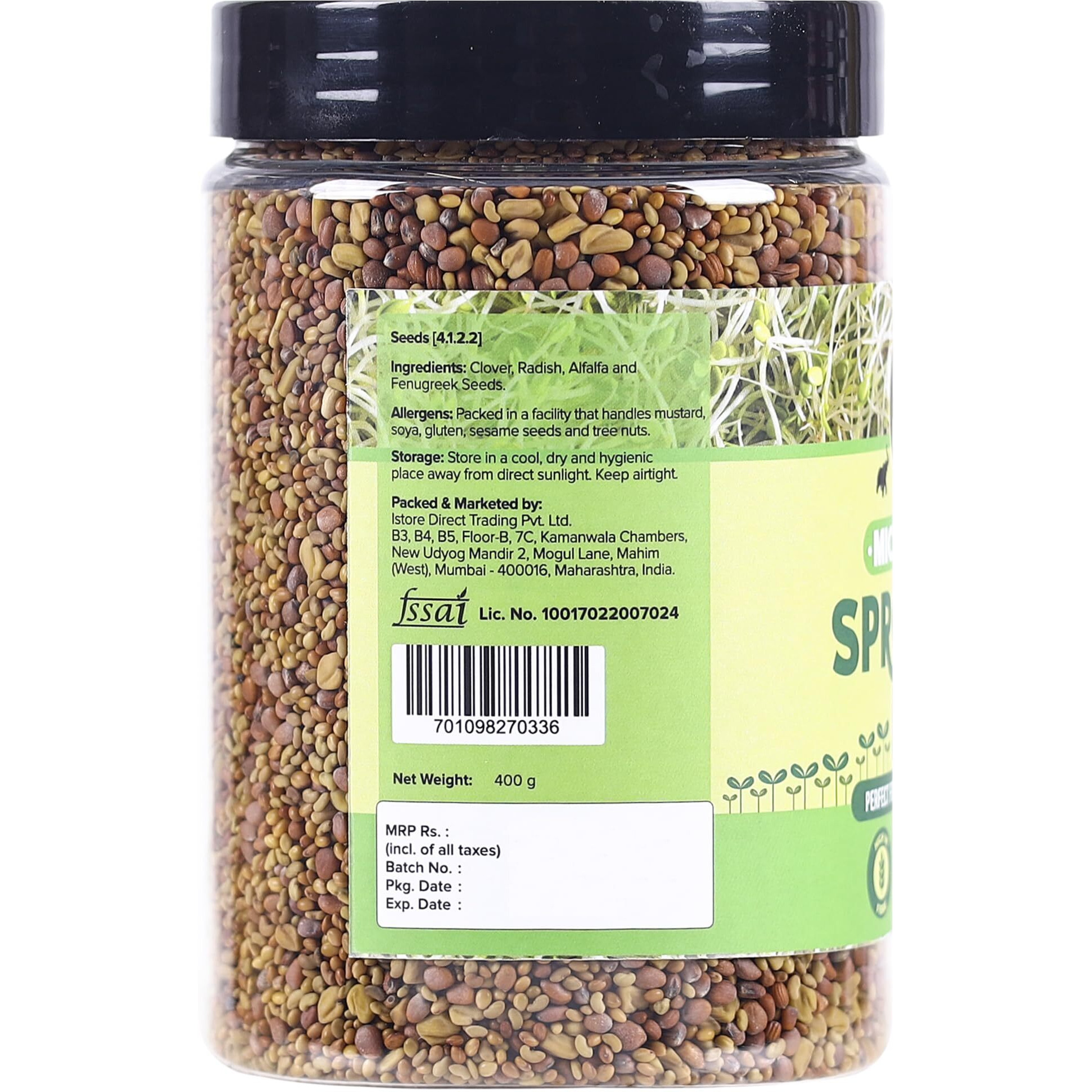 Urban Platter Microgreens Sprouting Mix, 400g / 14oz [Clover, Radish, Fenugreek & Alfalfa Seeds Mix]