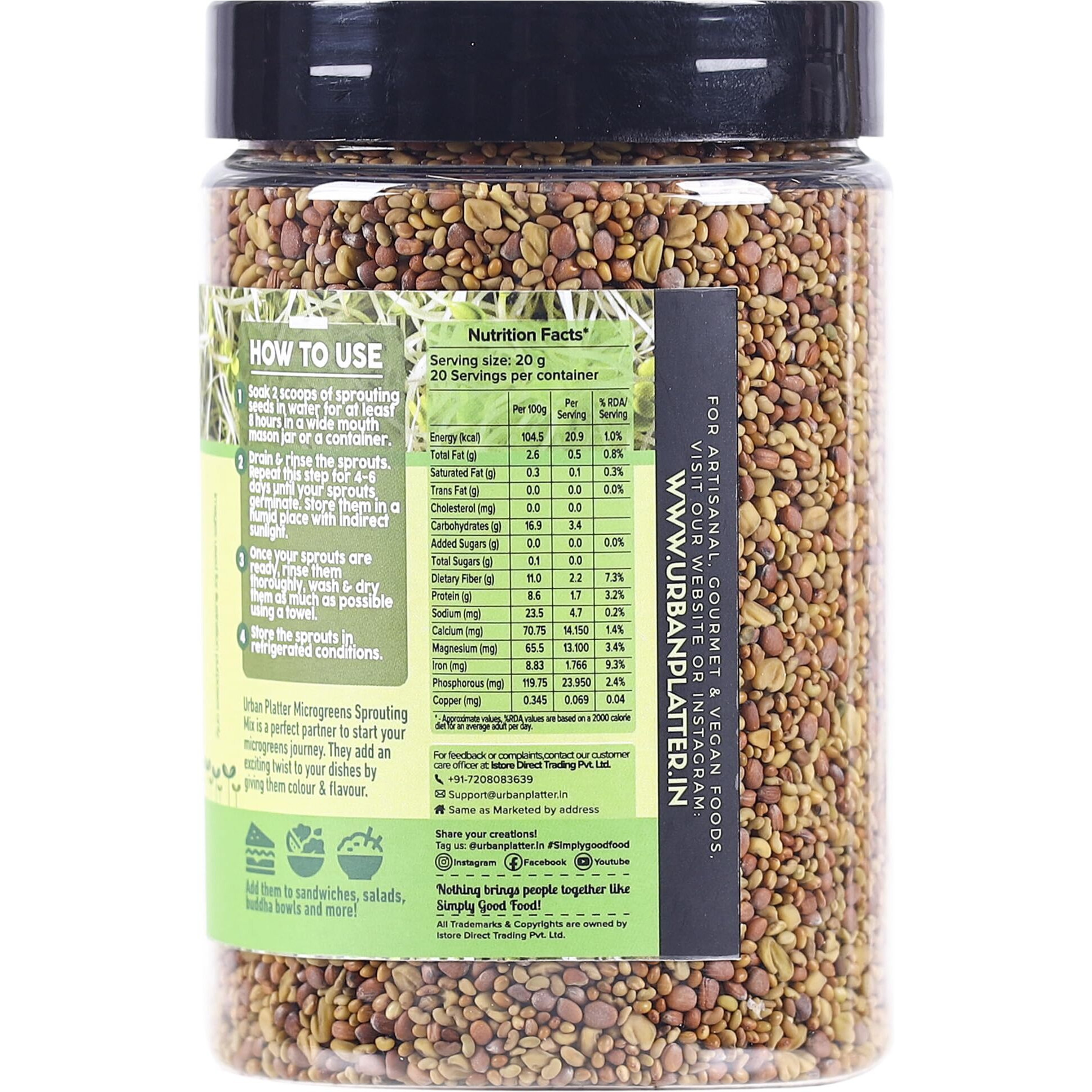 Urban Platter Microgreens Sprouting Mix, 400g / 14oz [Clover, Radish, Fenugreek & Alfalfa Seeds Mix]