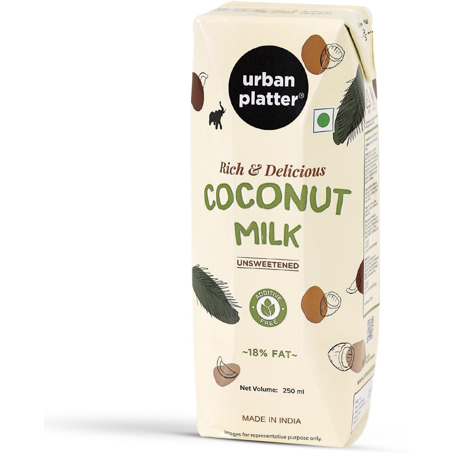Urban Platter Unsweetened Coconut Milk, 250ml [Pack of 21] [18% Fat, Additive-Free, Made in India, 100% Pure, Clean Label]