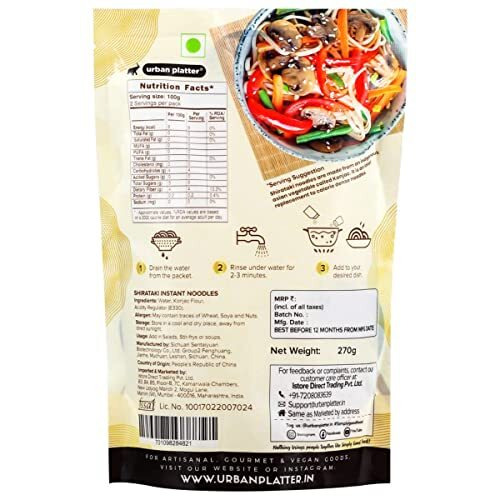 Urban Platter Shirataki Noodles, 270g [Keto-Friendly Low-Carb, Fat-Free, Gluten-Free Ultra-Low Calorie Konjac Miracle Noodles]