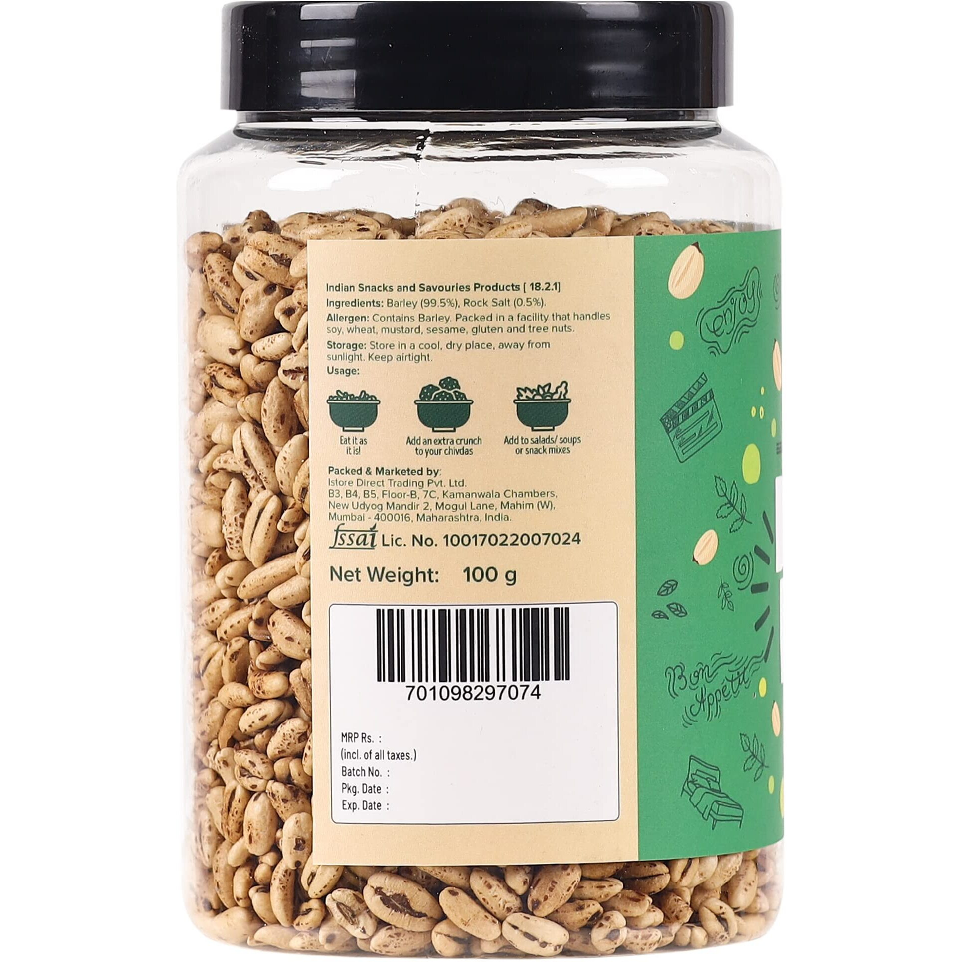 Urban Platter Barley Puff, 100g (Lightly Salted | High in Protein | Whole Grain | Low-Fat Snack)