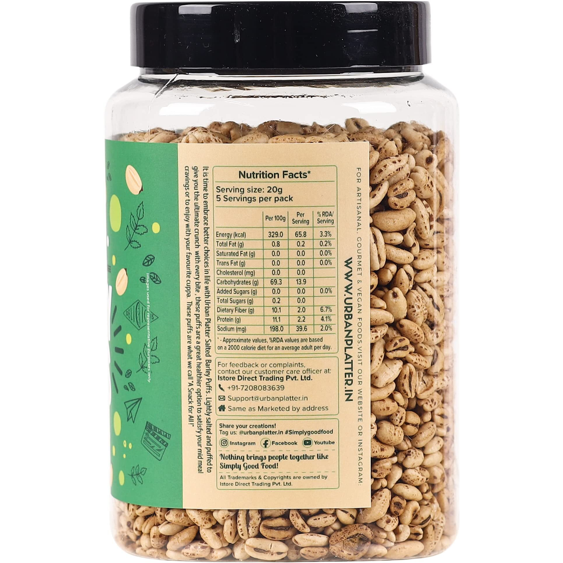 Urban Platter Barley Puff, 100g (Lightly Salted | High in Protein | Whole Grain | Low-Fat Snack)