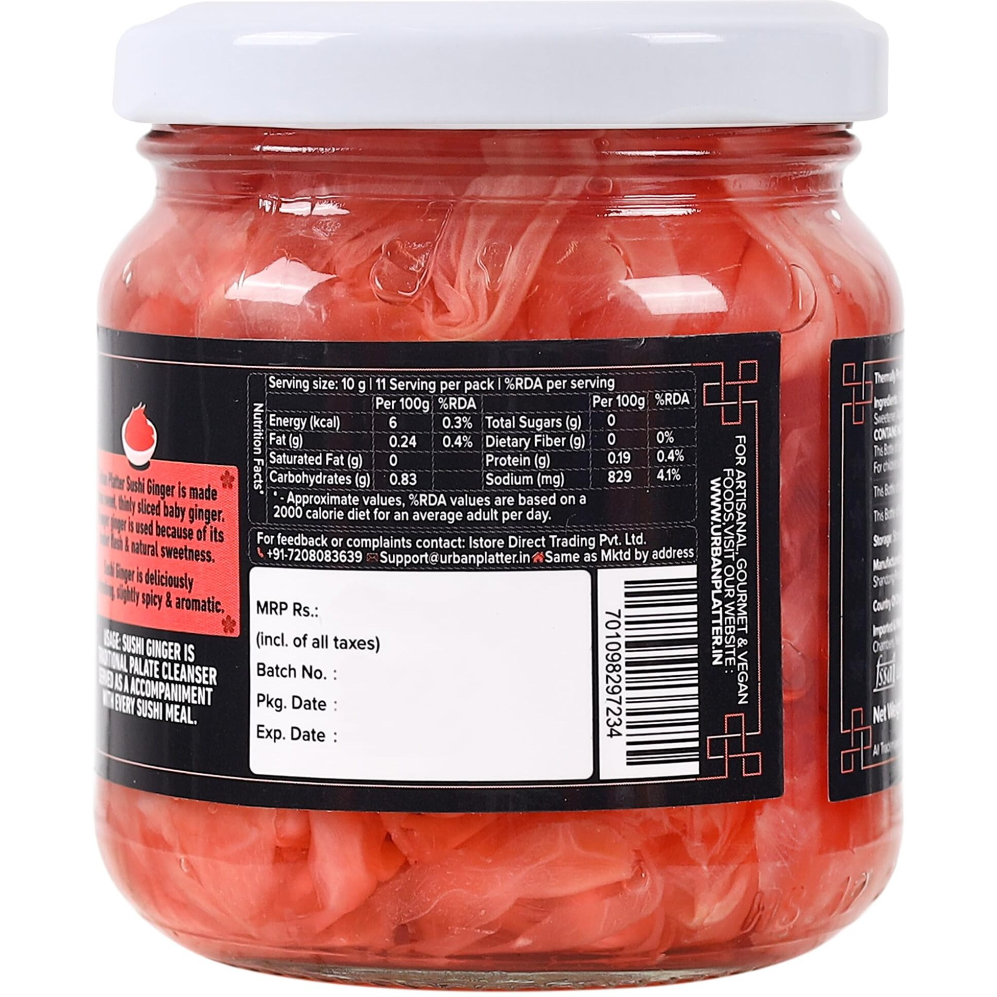Urban Platter Pink Sushi Ginger, 190g, Drained Weight 110g [Gari, Japanese Style Pickled Ginger, Sushi Ingredient, Thinly Sliced, Perfectly Aromatic]