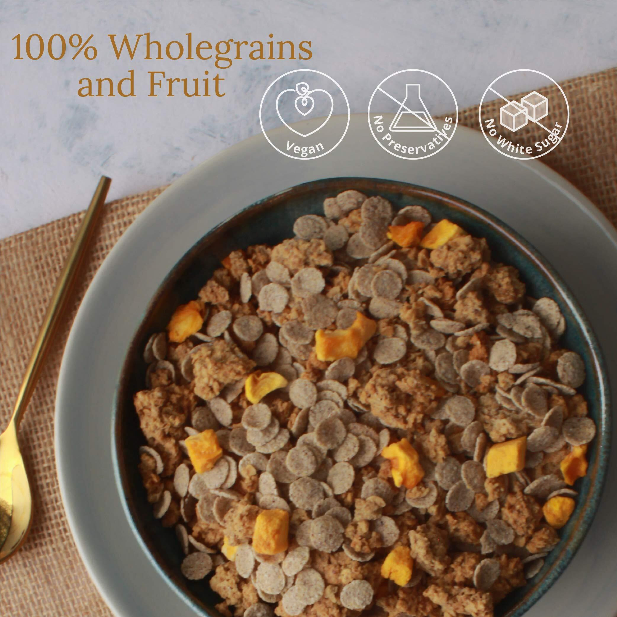 Wingreens Harvest Oats Clusters & Multigrain Flakes with Mango, 350 g| Oats, Granola, Flax Seeds| Breakfast Cereal