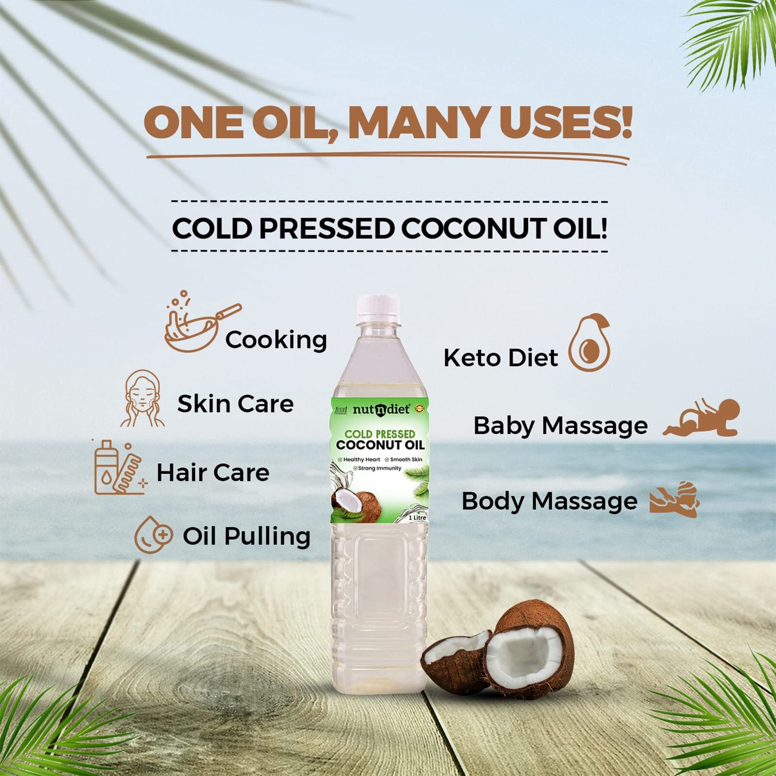 nutndiet Cold Pressed Coconut Oil 1 Litre PET Bottle
