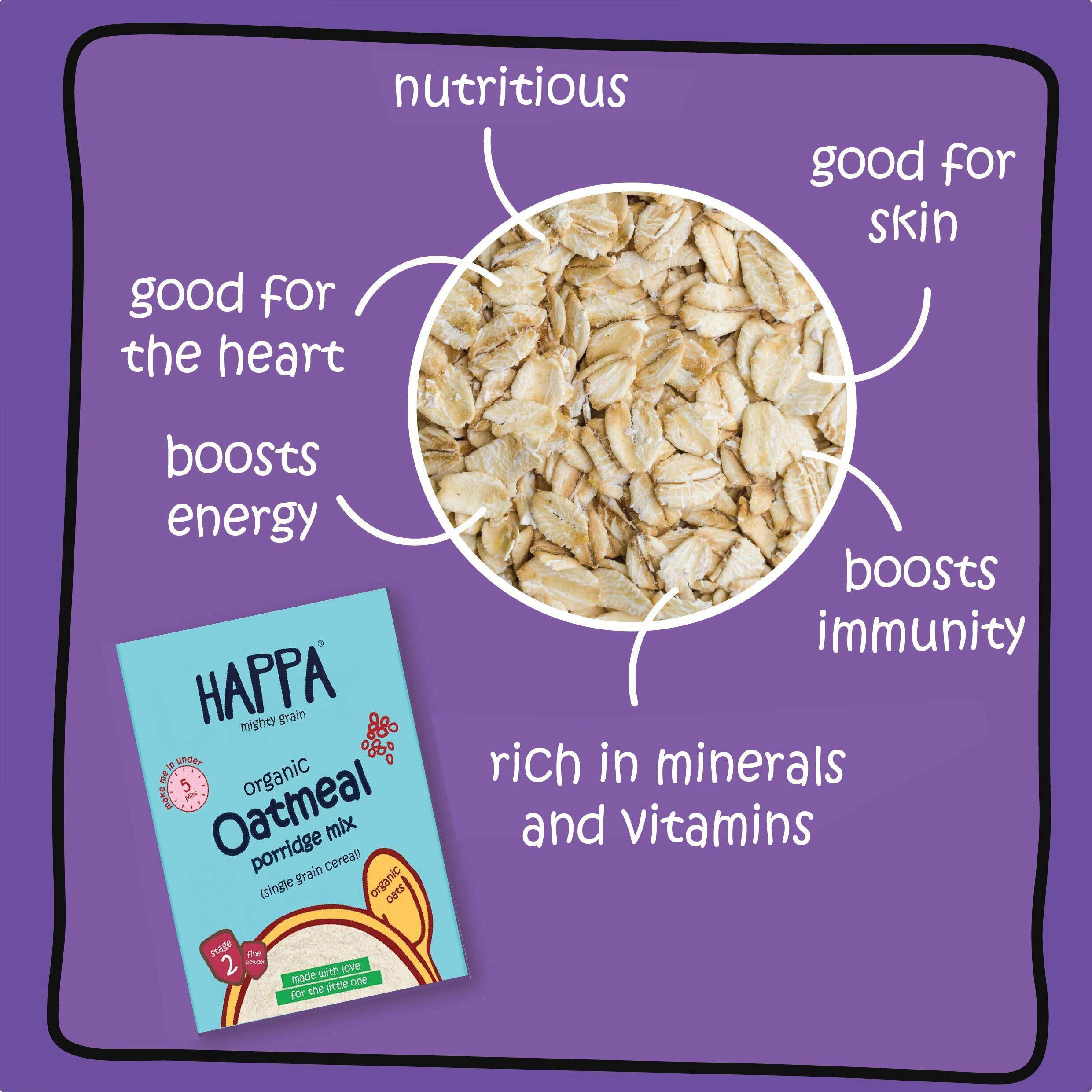 Happa Organic Baby Food Oatmeal Porridge Mix Cereal | Vitamin Mineral Powerhouse | Instant Health Food | 100% Natural and Organic Khichdi | No Added Salt, Sugar or Milk | No preservatives | 200gm