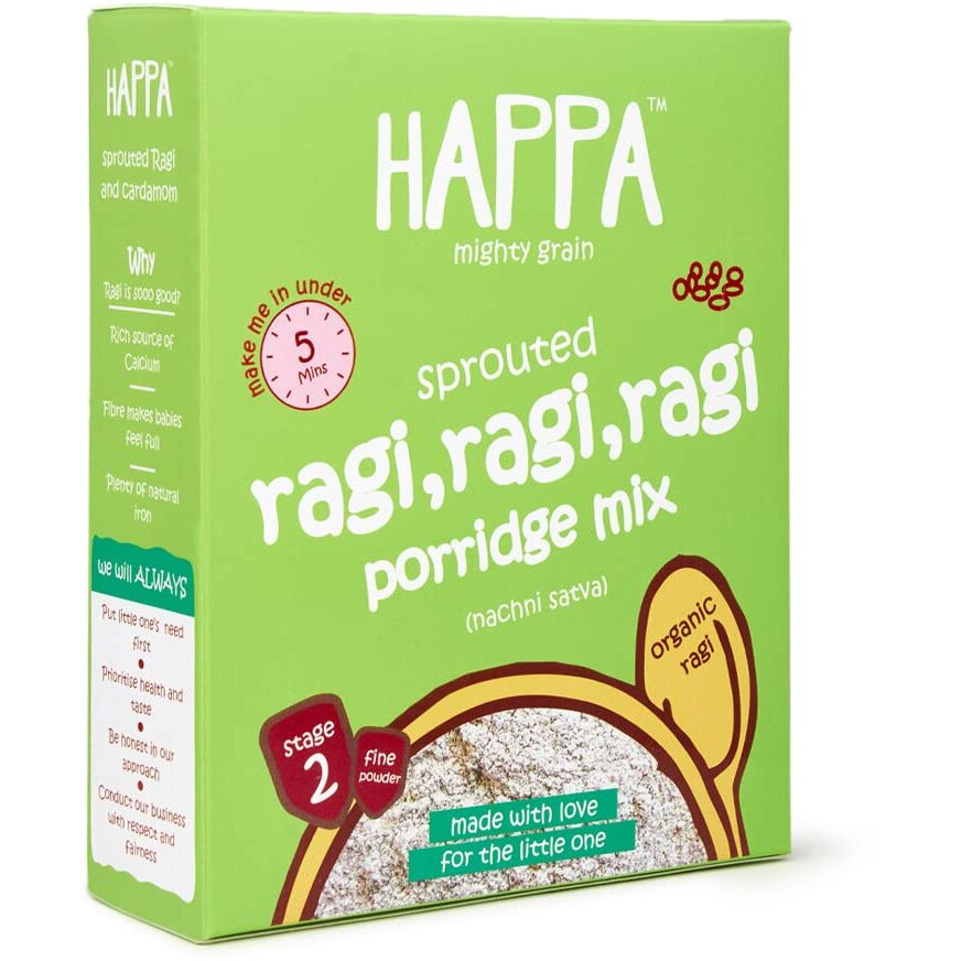 Happa Organic Baby Food Sprouted Ragi Porridge | Calcium Booster - Bone Strength | Instant Health Food | 100% Natural, Organic Khichdi | No Added Salt, Sugar or Milk | No preservatives | 200gm
