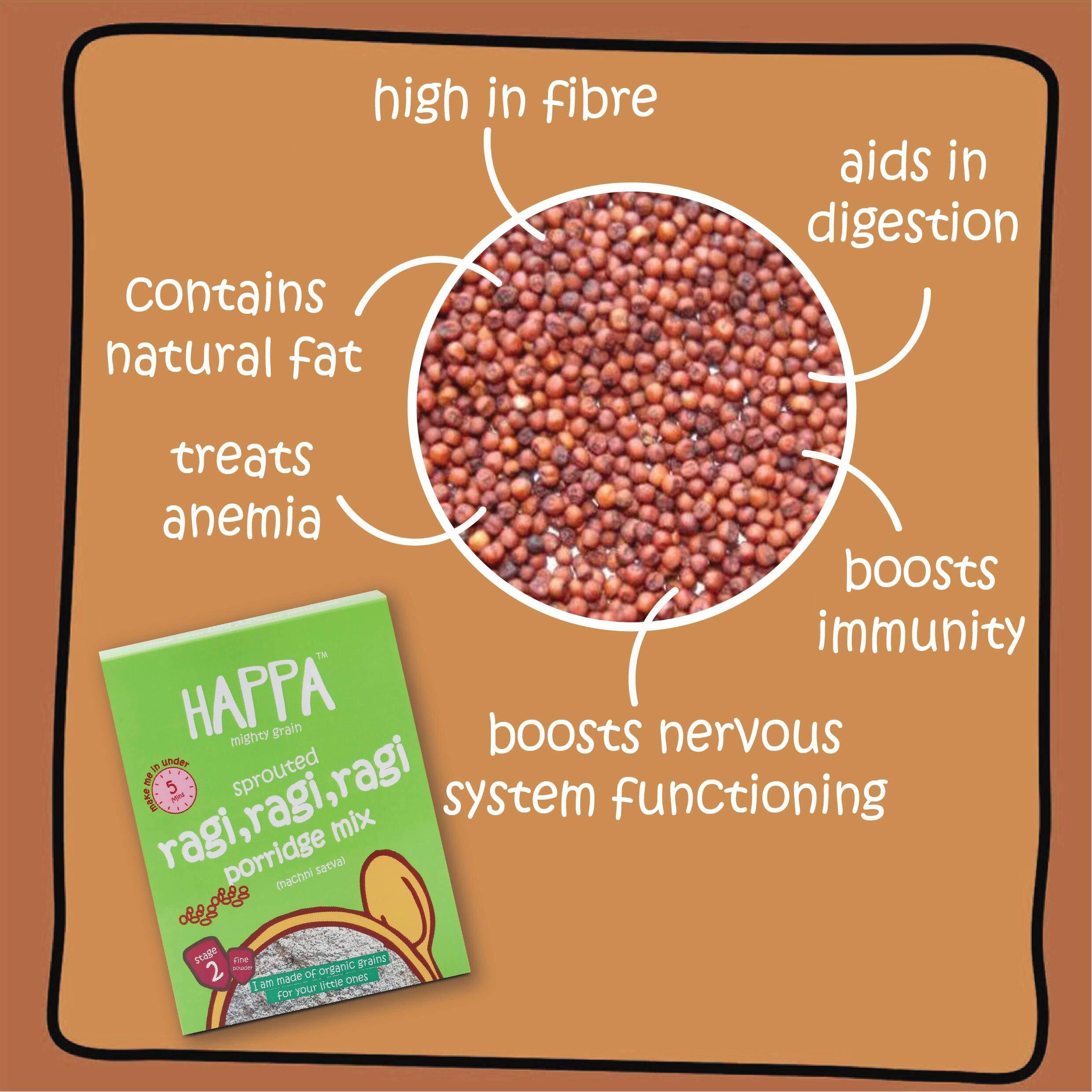 Happa Organic Baby Food Sprouted Ragi Porridge | Calcium Booster - Bone Strength | Instant Health Food | 100% Natural, Organic Khichdi | No Added Salt, Sugar or Milk | No preservatives | 200gm