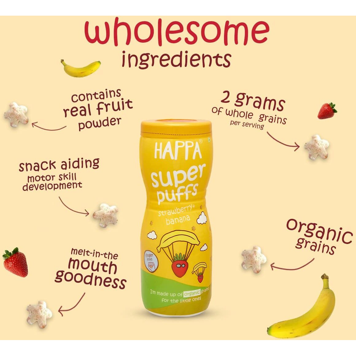 Happa Organic Multigrain Vanilla & Blueberry, Apple & Cinnamon Melts Teething Puffs | Nutritious, Organic Baby Food and Snacks | No Artificial Flavours | Not Fried | No Rice Bran Oil | Pack of 2