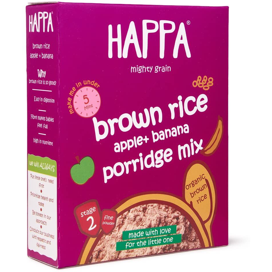 Happa Organic Baby Cereal (Brown Rice+ Apple + Banana) No Milk, No added Sugar, No Preservative, 200 Grams
