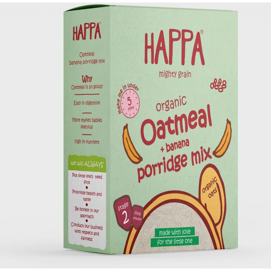 Happa Organic Baby Food Oatmeal and Banana Porridge Mix Cereal | Vitamin and Mineral Powerhouse | Instant Health Food | 100% Organic Khichdi | No Added Salt, Sugar or Milk | No preservatives | 200gm