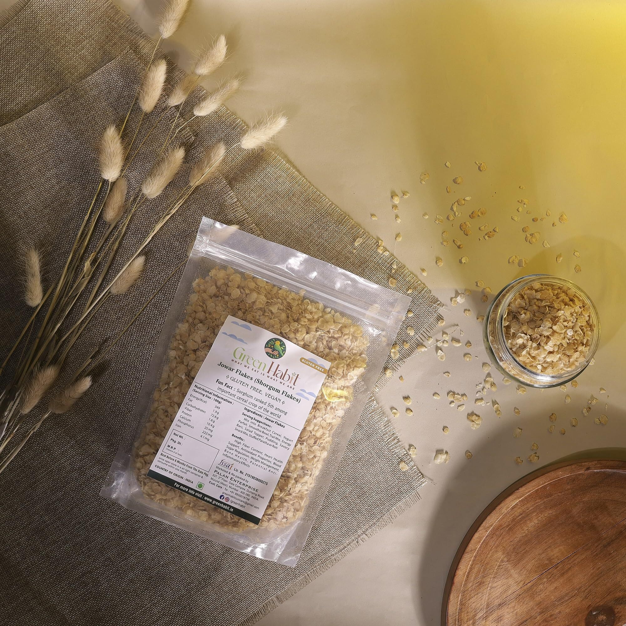 GreenHabit Jowar Flakes - Nutritious and Gluten-Free Sorghum Cereal - High Fiber Breakfast Vegan (Jowar Flakes, 1 kg)