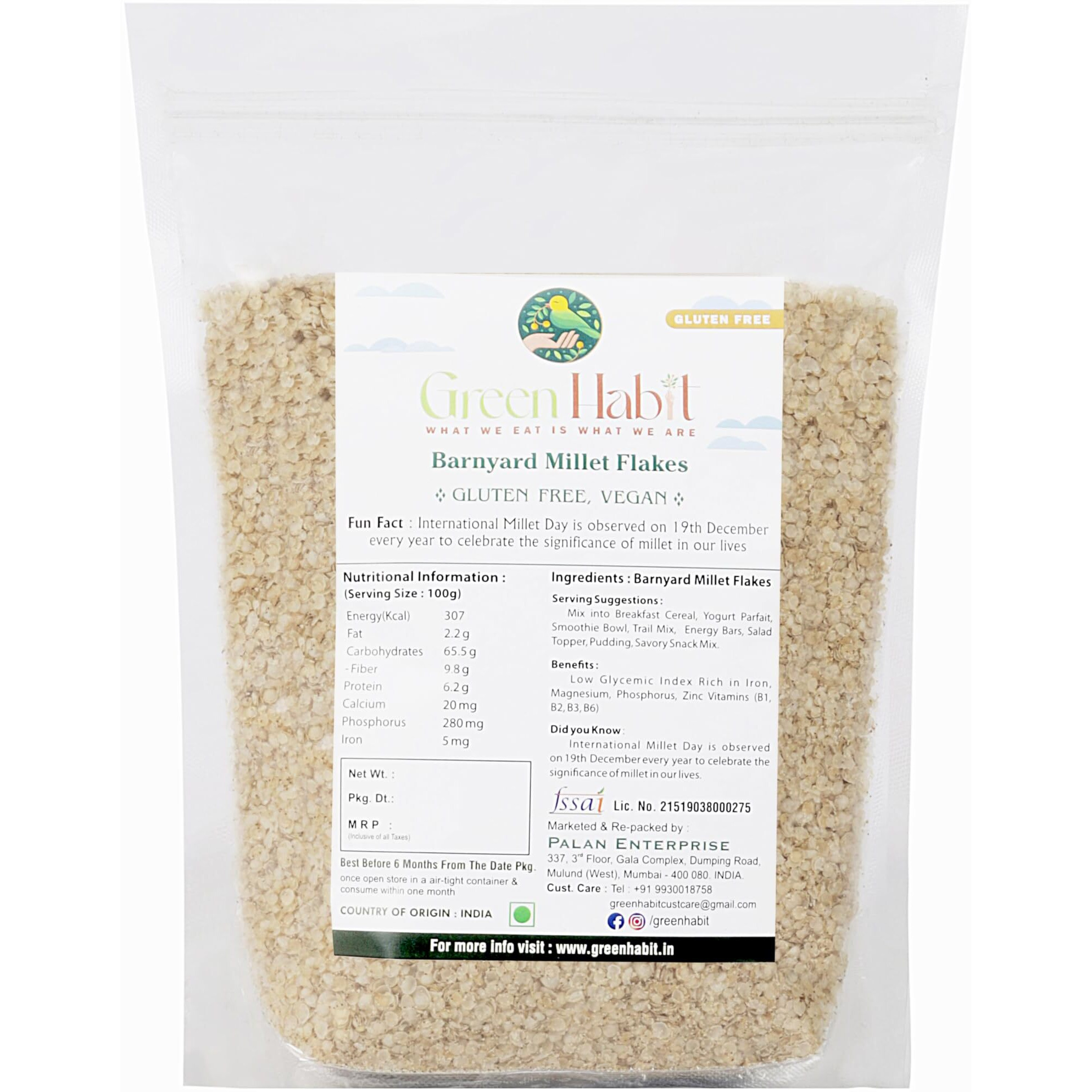 GreenHabit Barnyard Millet Flakes 1kg - Nutritious and Gluten-Free Millets Cereals a.k.a sanwa Poha- High Fiber Breakfast - (Barnyard millet flakes, 1 kg)