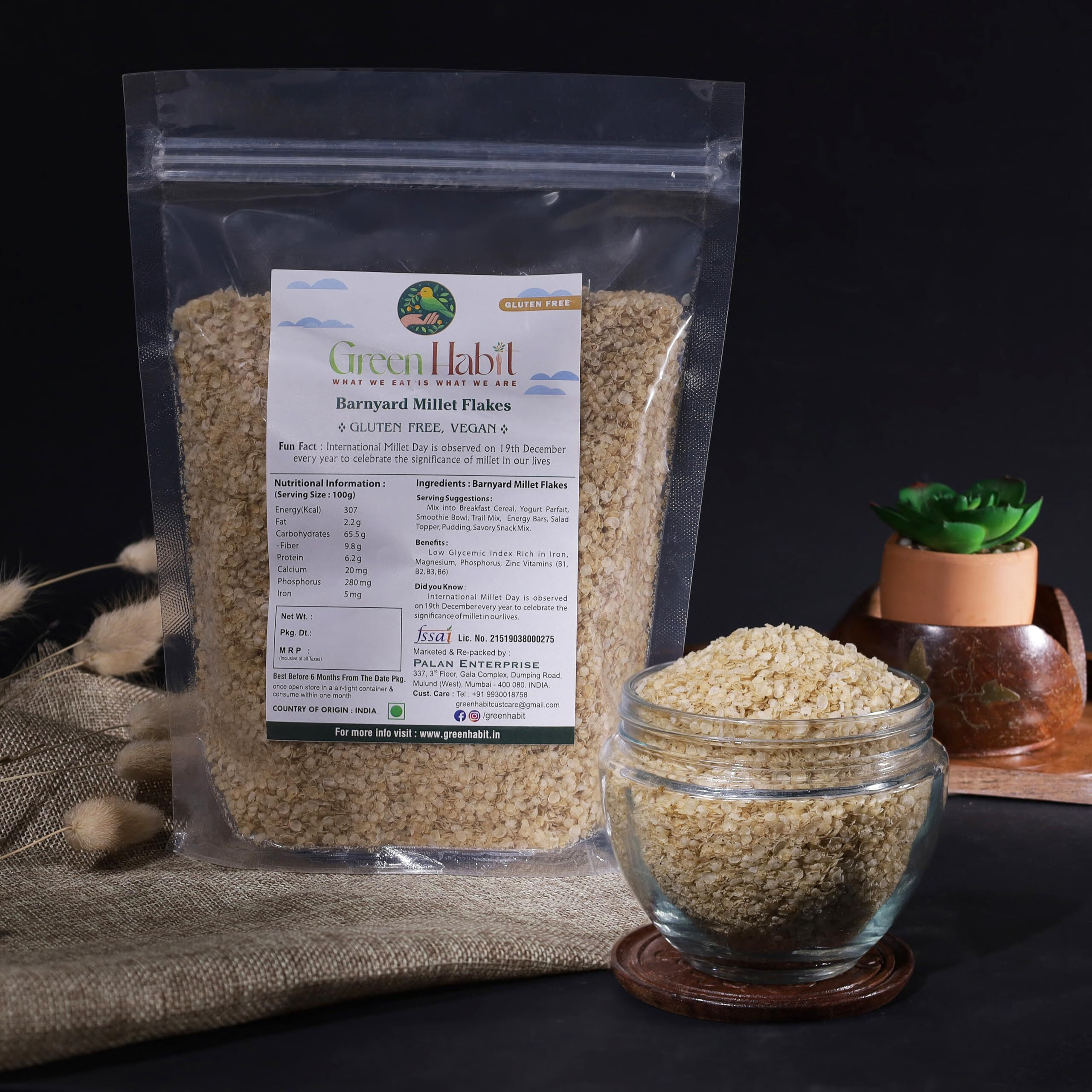 GreenHabit Barnyard Millet Flakes 1kg - Nutritious and Gluten-Free Millets Cereals a.k.a sanwa Poha- High Fiber Breakfast - (Barnyard millet flakes, 1 kg)