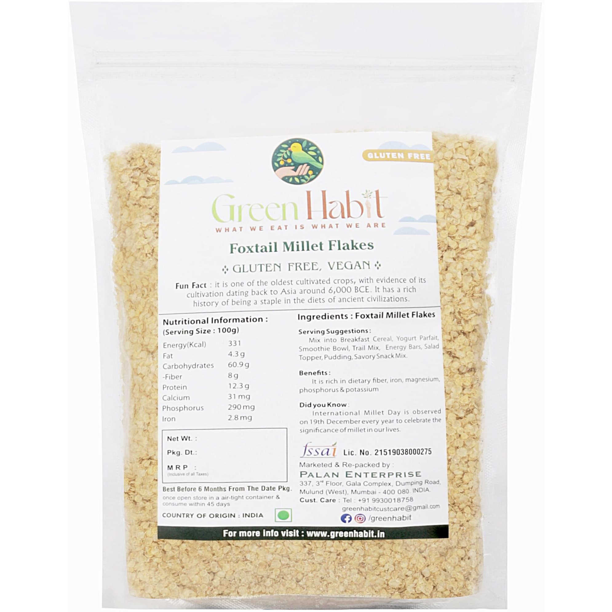 GreenHabit Foxtail Millet Flakes 1kg - Nutritious and Gluten-Free Millets Cereals a.k.a Kangni Millet Poha- High Fiber Breakfast - (Foxtail Millet Flake, 1 kg)