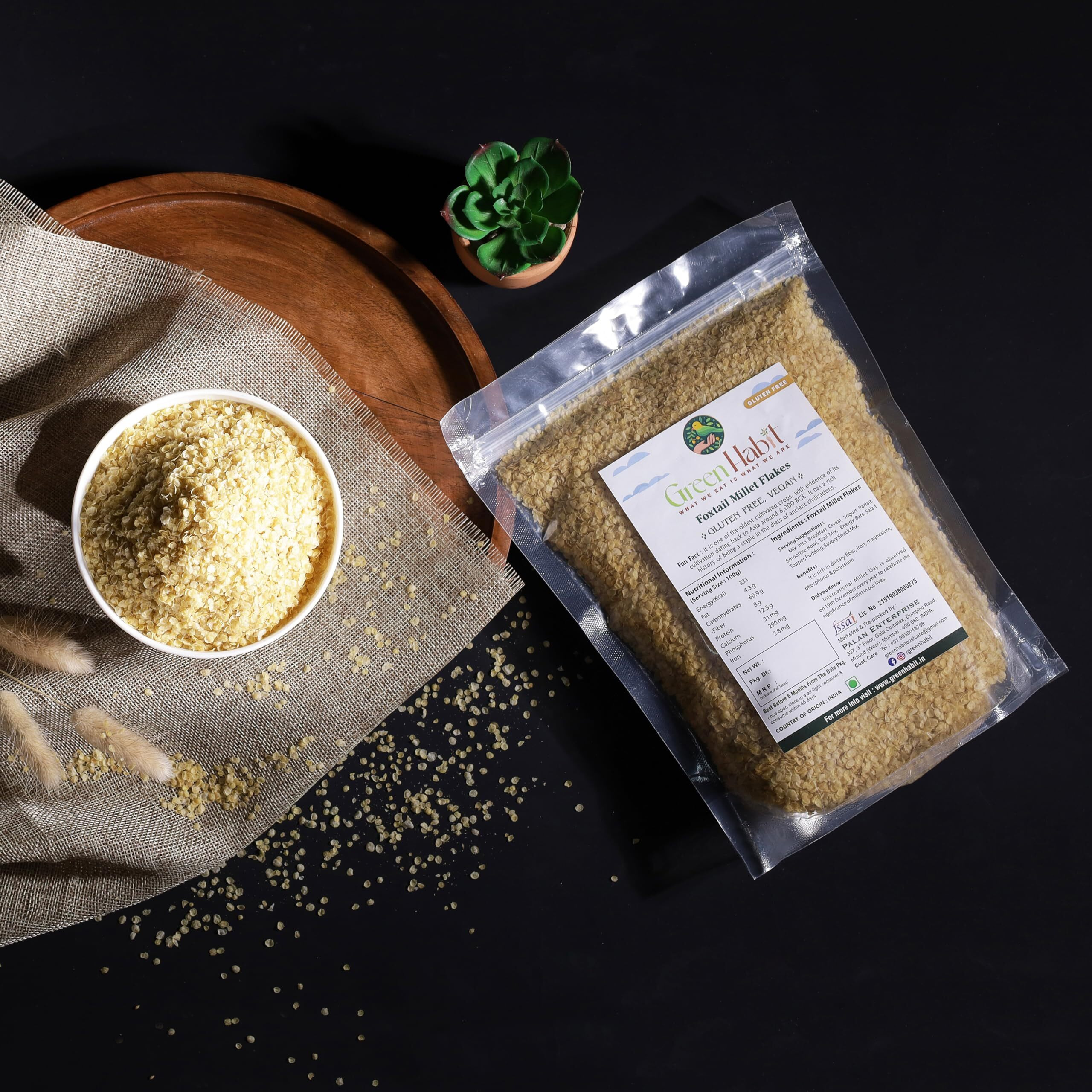 GreenHabit Foxtail Millet Flakes 1kg - Nutritious and Gluten-Free Millets Cereals a.k.a Kangni Millet Poha- High Fiber Breakfast - (Foxtail Millet Flake, 1 kg)