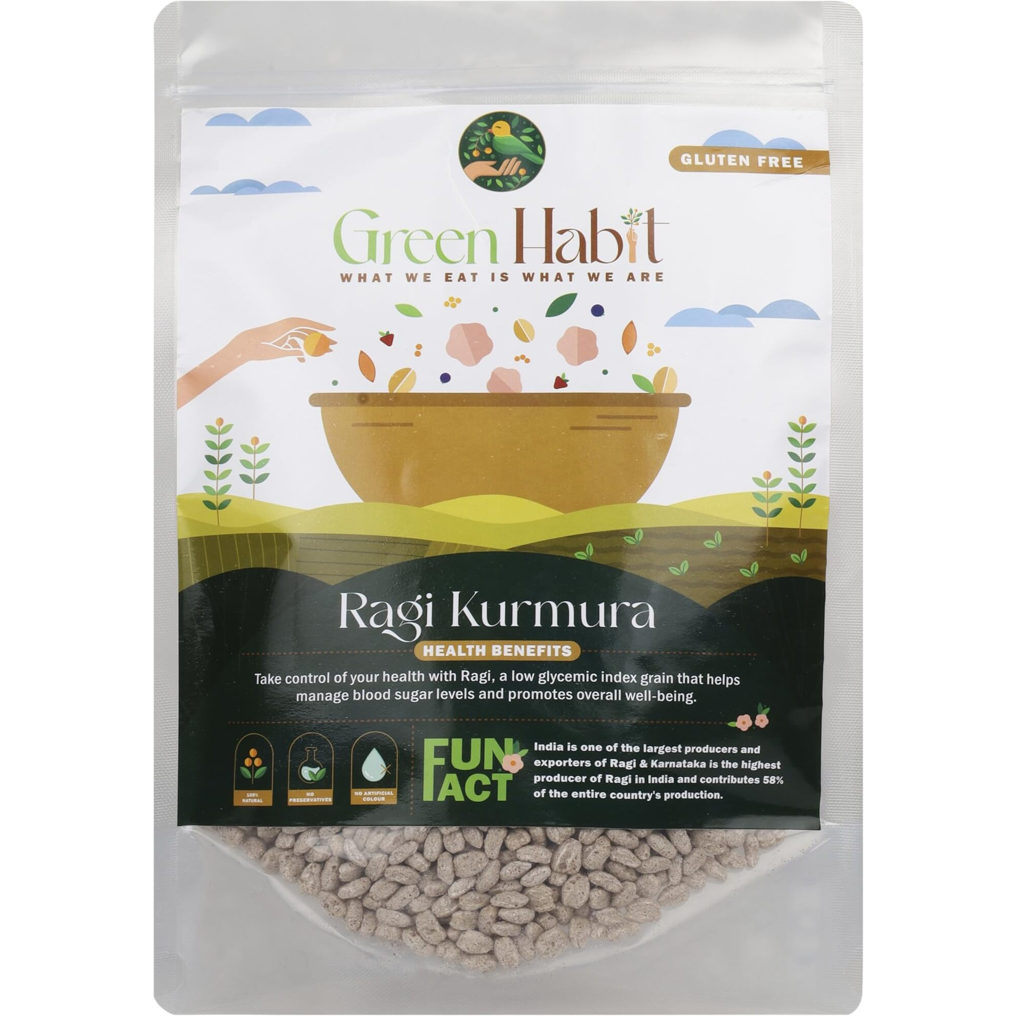 Greenhabit Ragi KURMURA MURMURA aka Ragi Puff for Healhty Breakfast Snack Food (200 gm pack of 2)