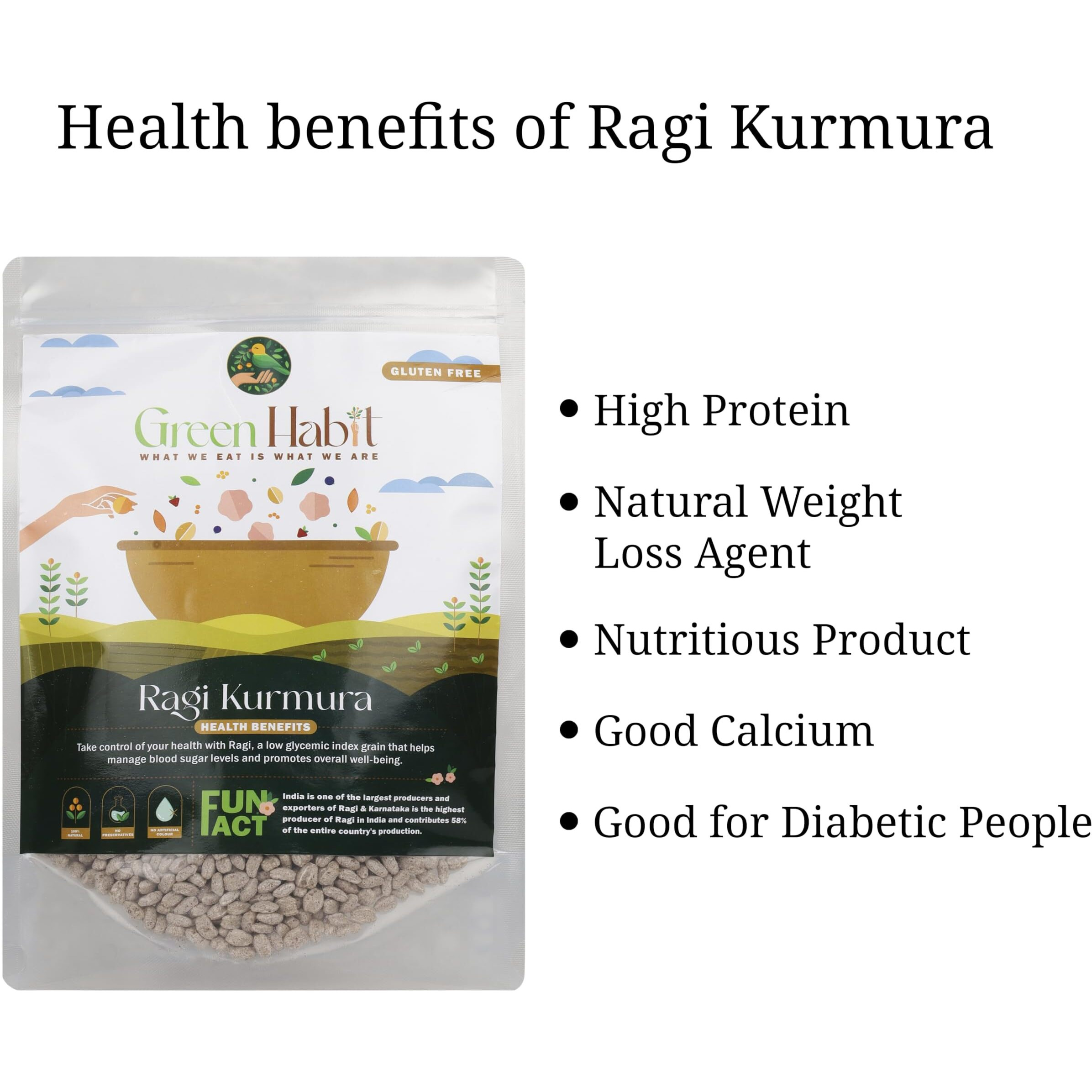 Greenhabit Ragi KURMURA MURMURA aka Ragi Puff for Healhty Breakfast Snack Food (200 gm pack of 2)