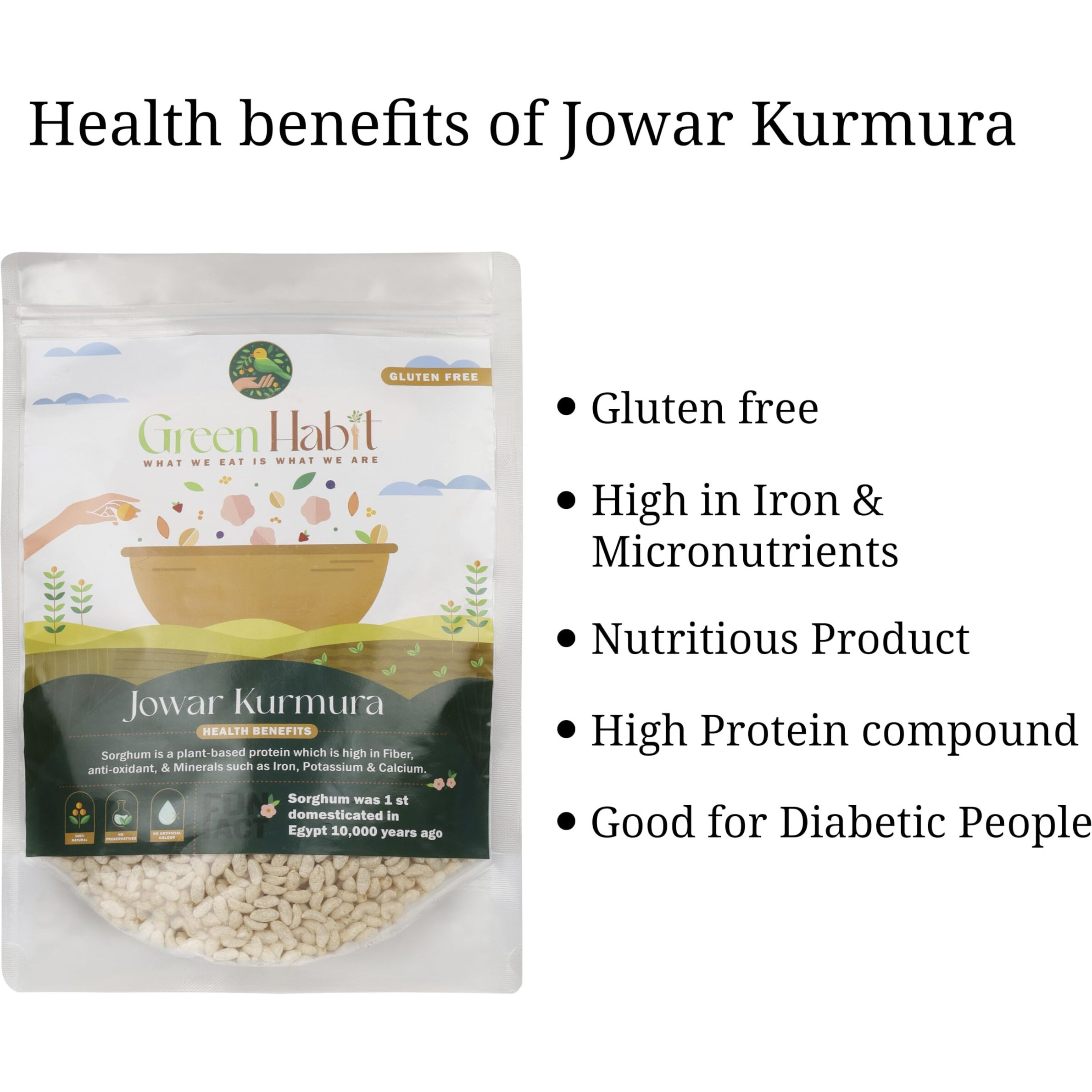 Greenhabit Jowar KURMURA MURMURA aka Jowar Puff for Healthy Breakfast Snack Food (200 gm pack of 1)