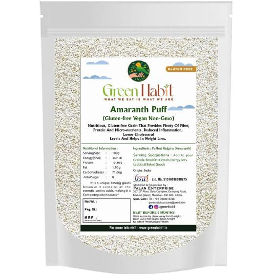 GreenHabit Amaranth puff (Rajgira Puff) | Gluten-free |Vegan|Non GMO| (200gm Pack of 1)