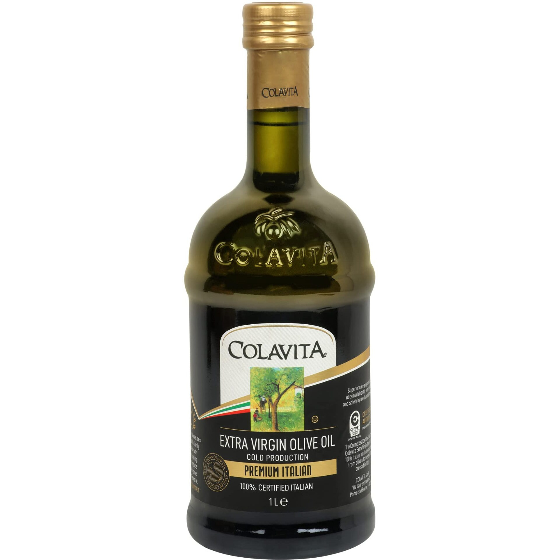 Colavita Extra Virgin Olive Oil (1L) | MATURE ITALIAN (less than 12 months old) | Cold Pressed Oil from Italian grown Olives | Premium Olive Oil for Cooking, Dips and Marinades | Timeless Bottle Pack